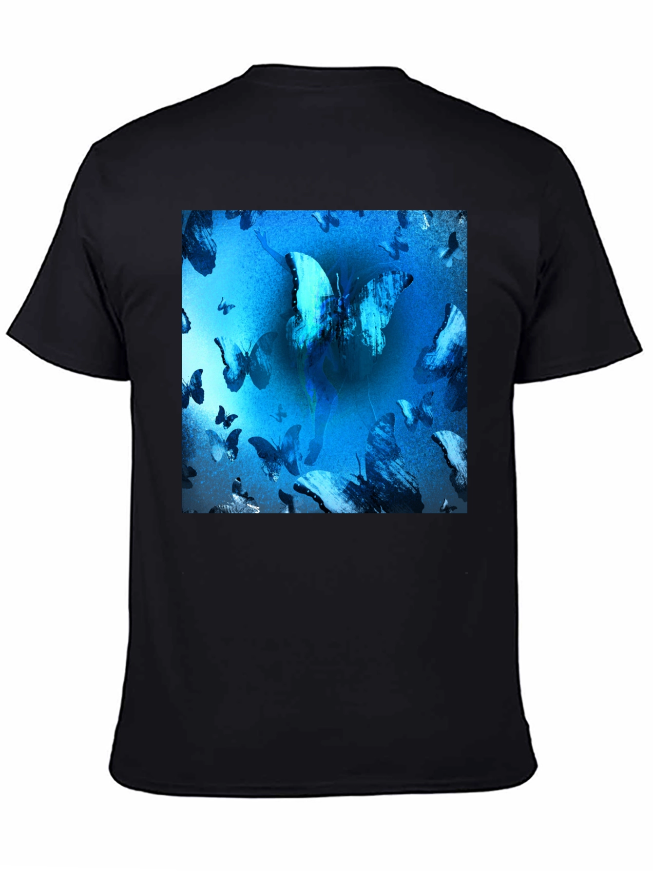 Black Butterfly Blue T-Shirt Graphic Tee view 4
