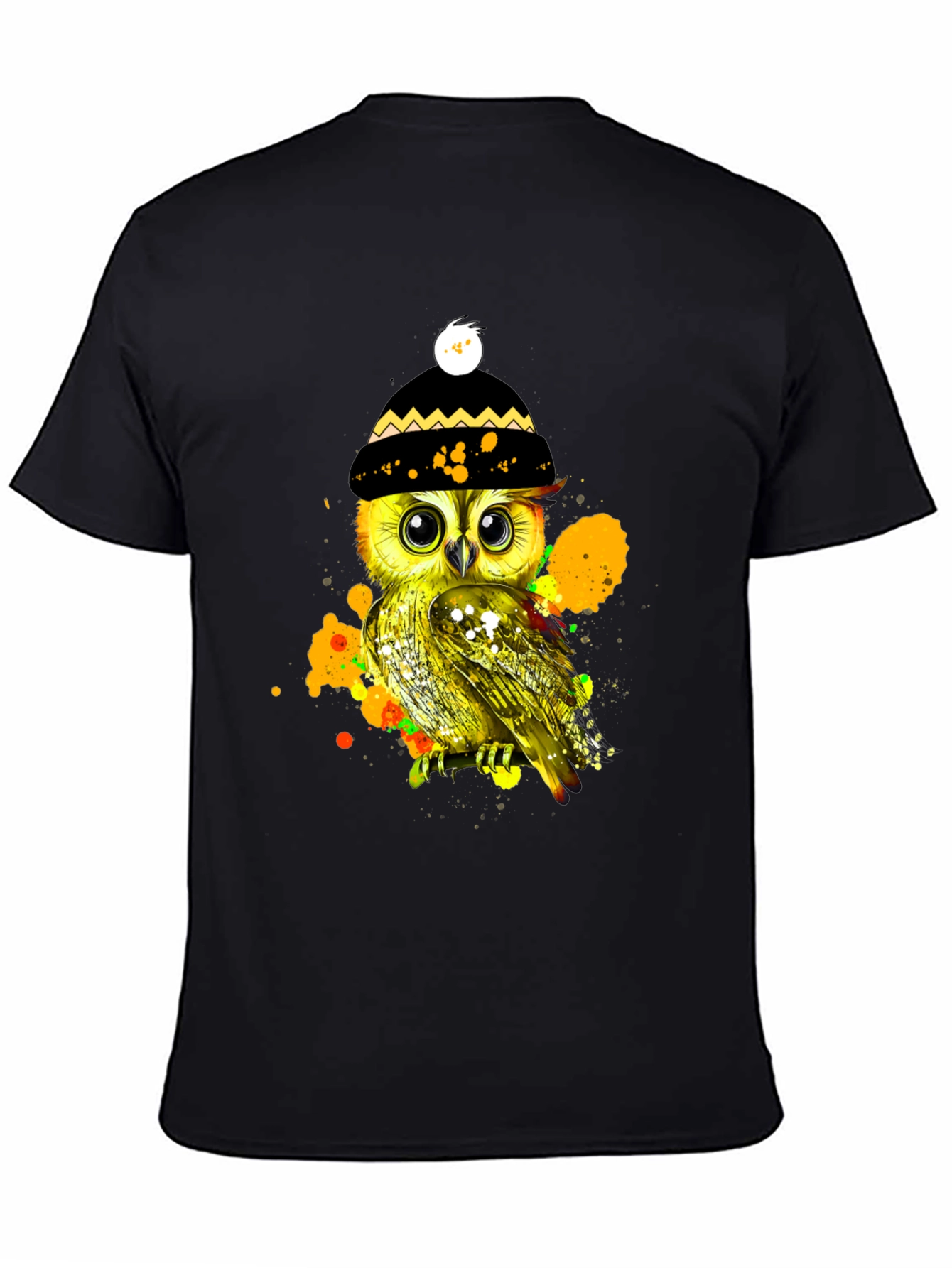 Black Stylish Owl Graphic Tee - Unique & Trendy view 4
