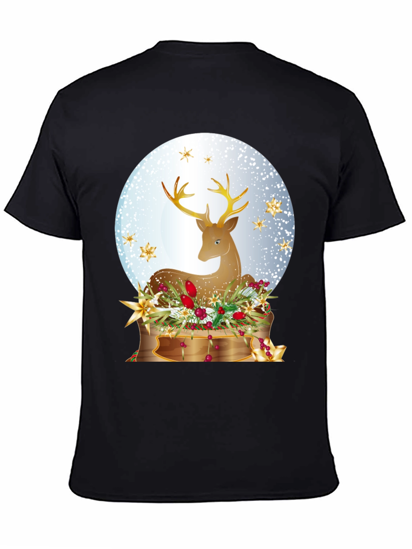Black Festive Deer Graphic T-Shirt - Holiday Season Apparel view 4