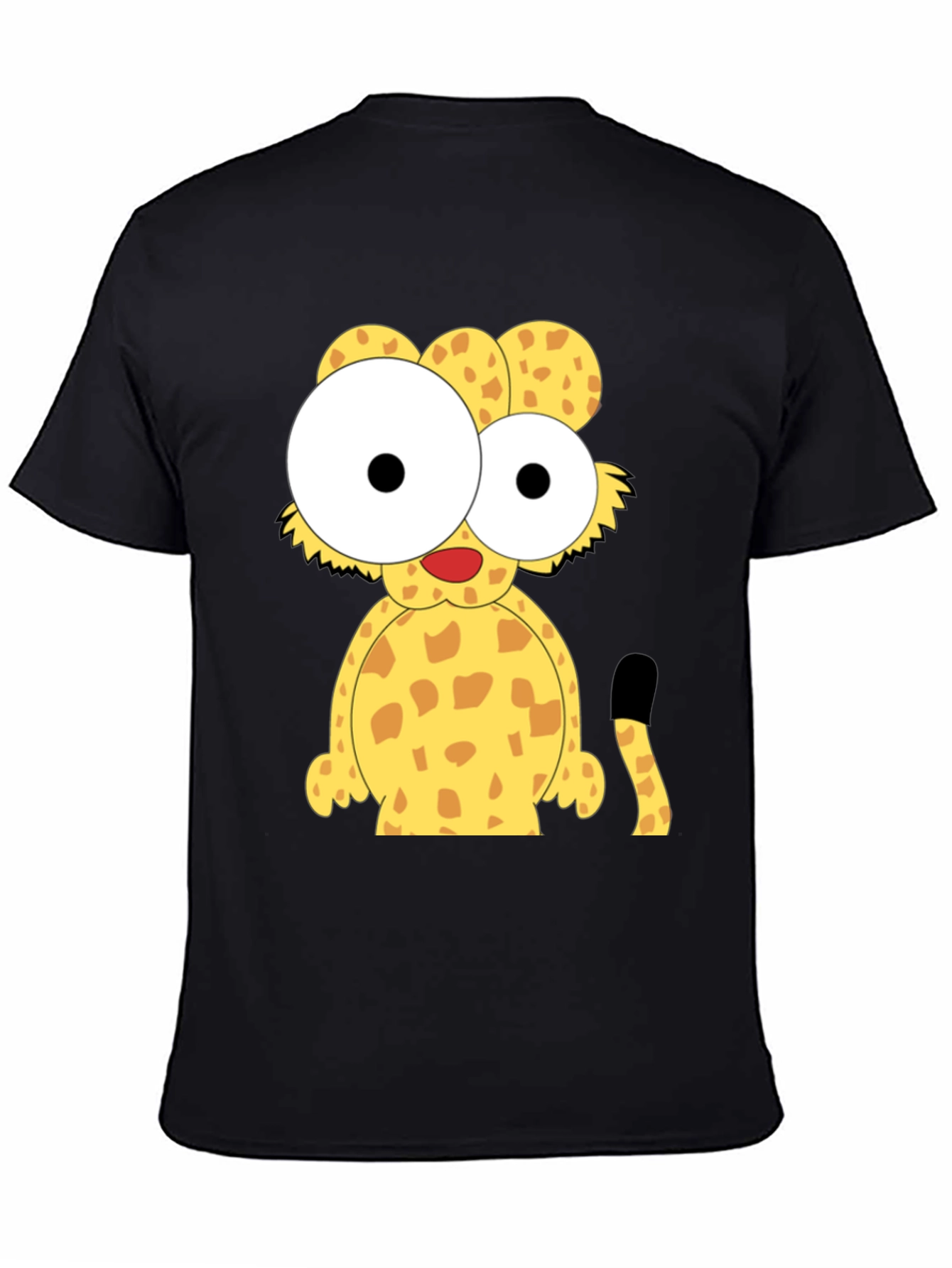 Black Cartoon Cheetah Graphic Tee - Black Cotton T-Shirt view 4
