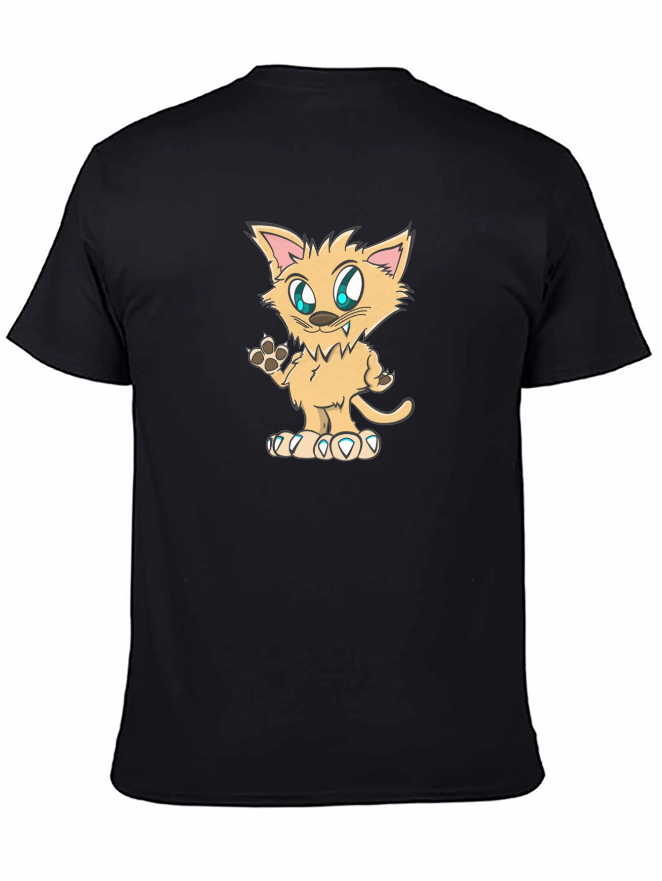 Black Cartoon Cat T-Shirt - Black Cotton Blend view 4