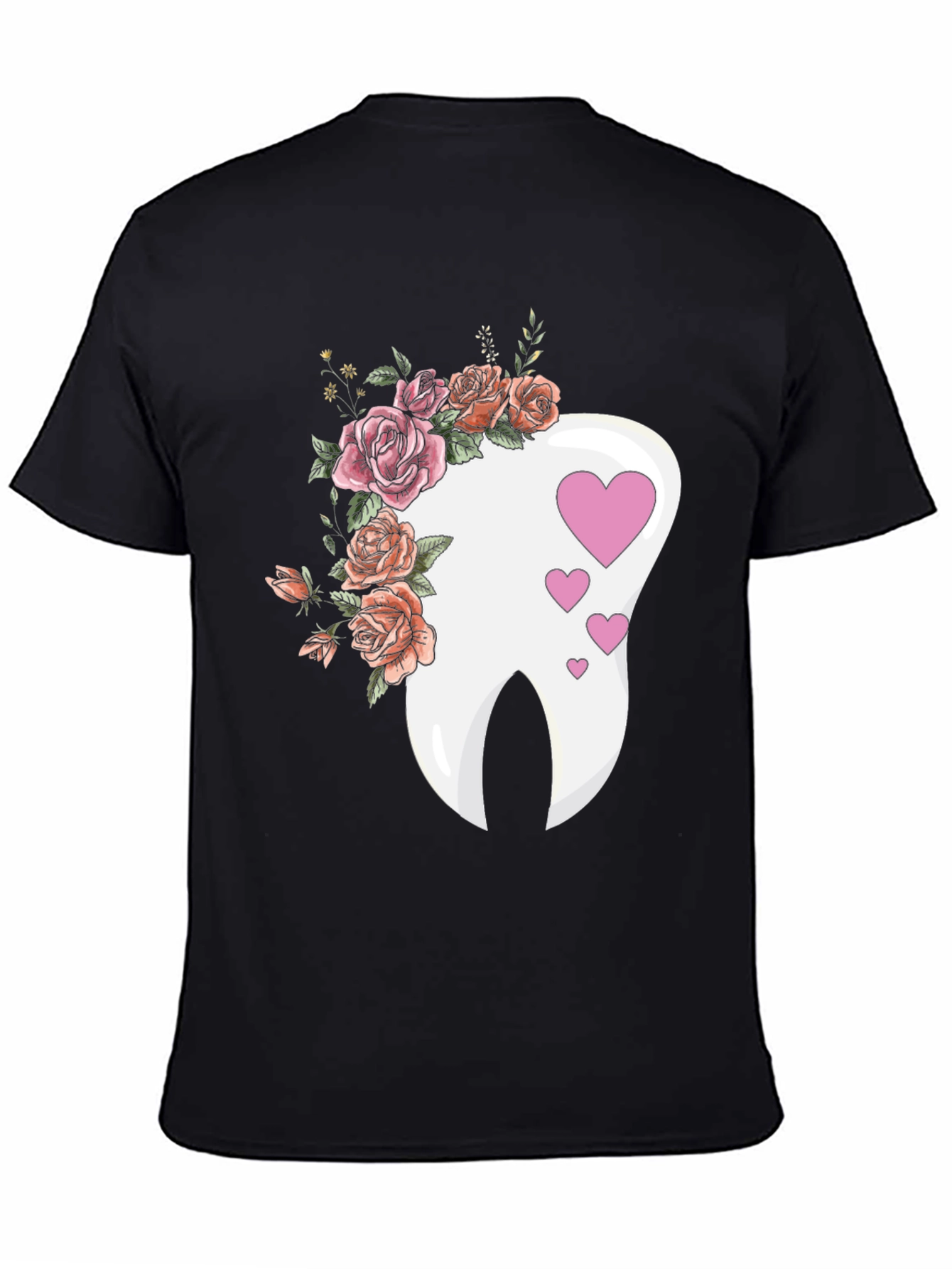 Black Floral Tooth Heart Graphic Tee - Dentist Gift view 4