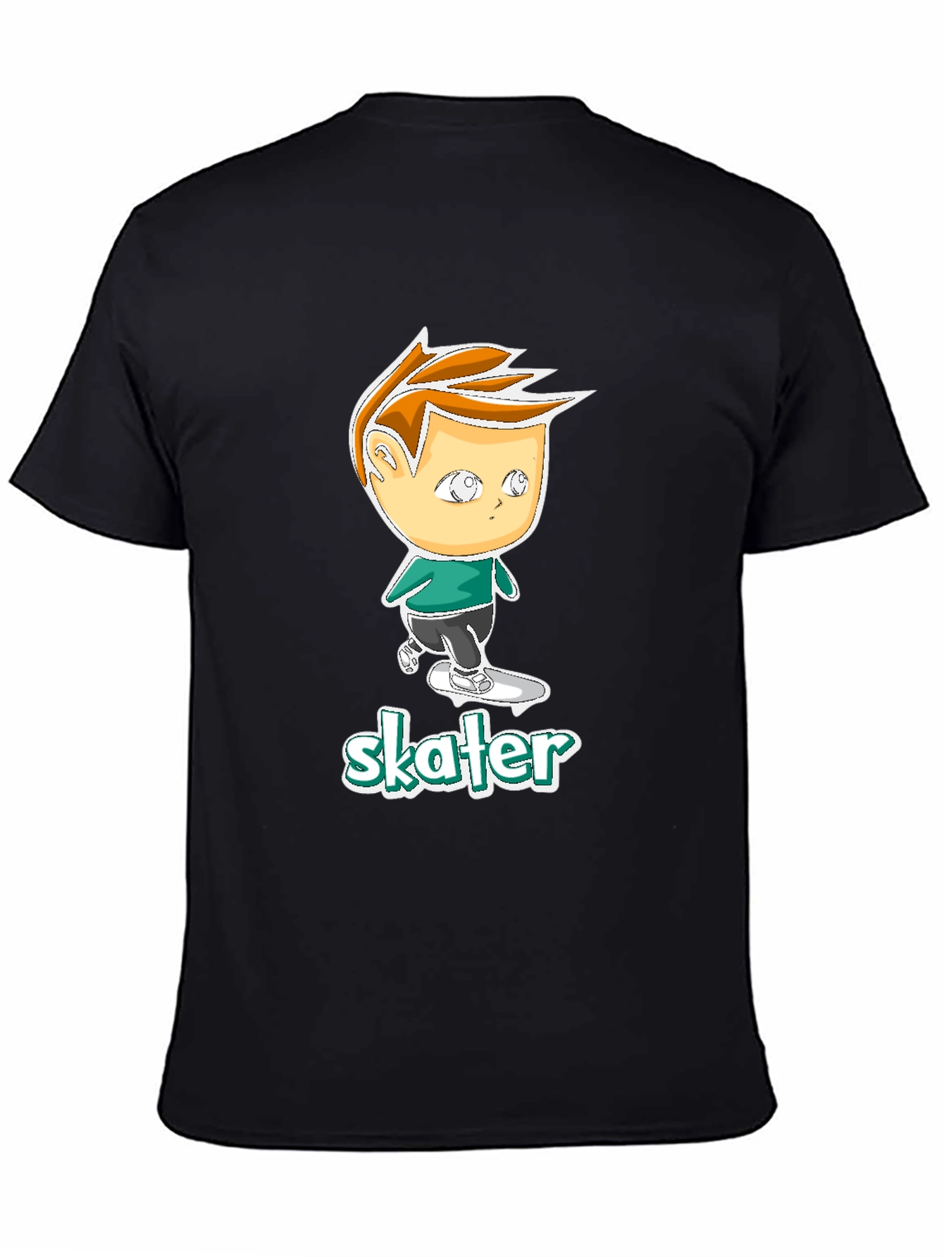 Black Cool Skater Boy Cartoon Black T-Shirt view 4