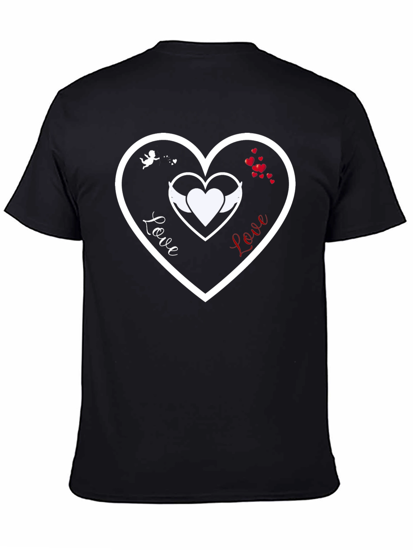 Black Love Heart T-Shirt - Cupid & Angel Wings Graphic Tee view 4