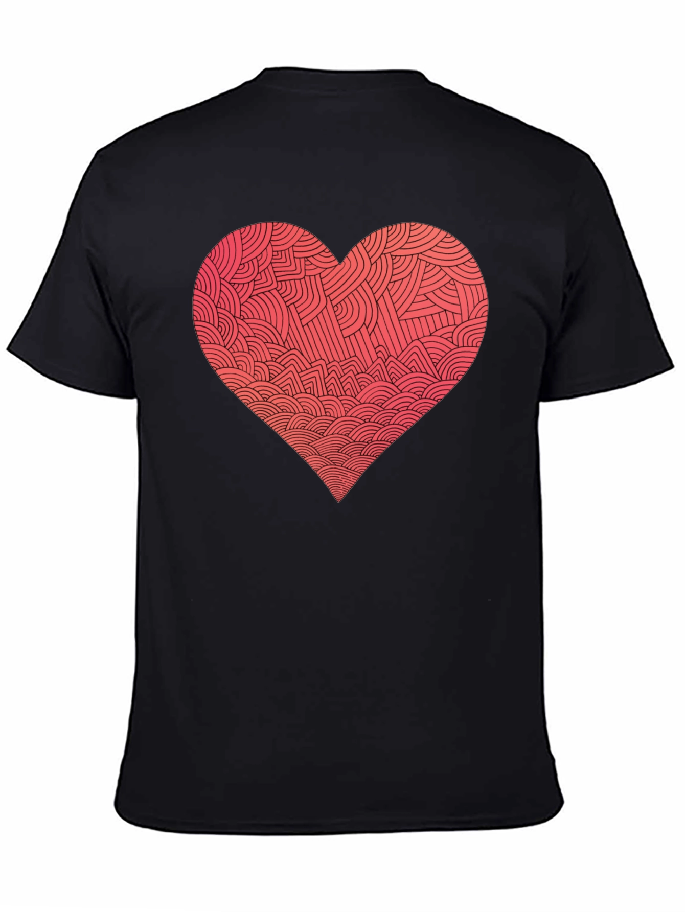 Black Heart Pattern Graphic Tee - Men's Black T-Shirt view 4