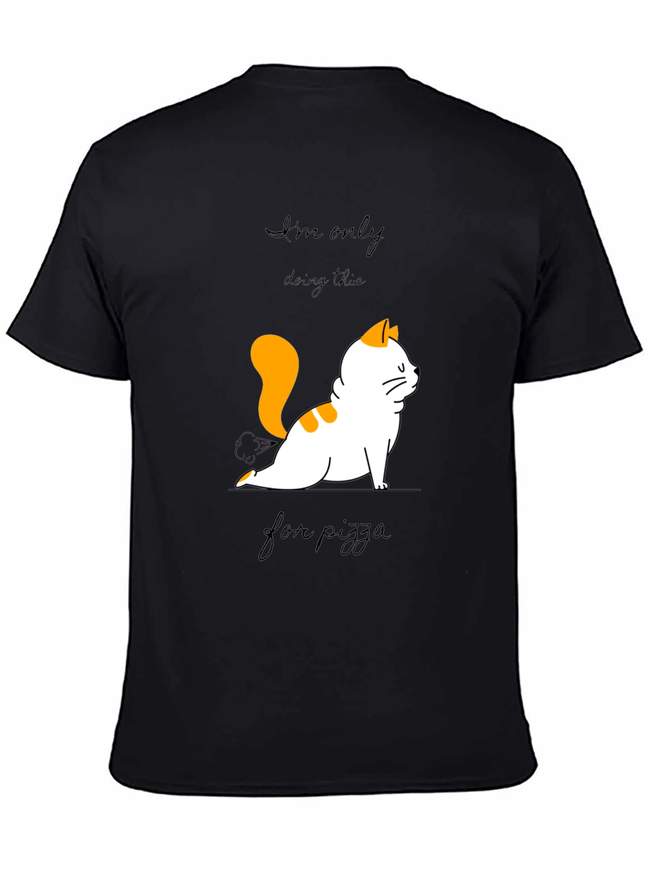 Black Yoga Cat Pizza T-Shirt view 4