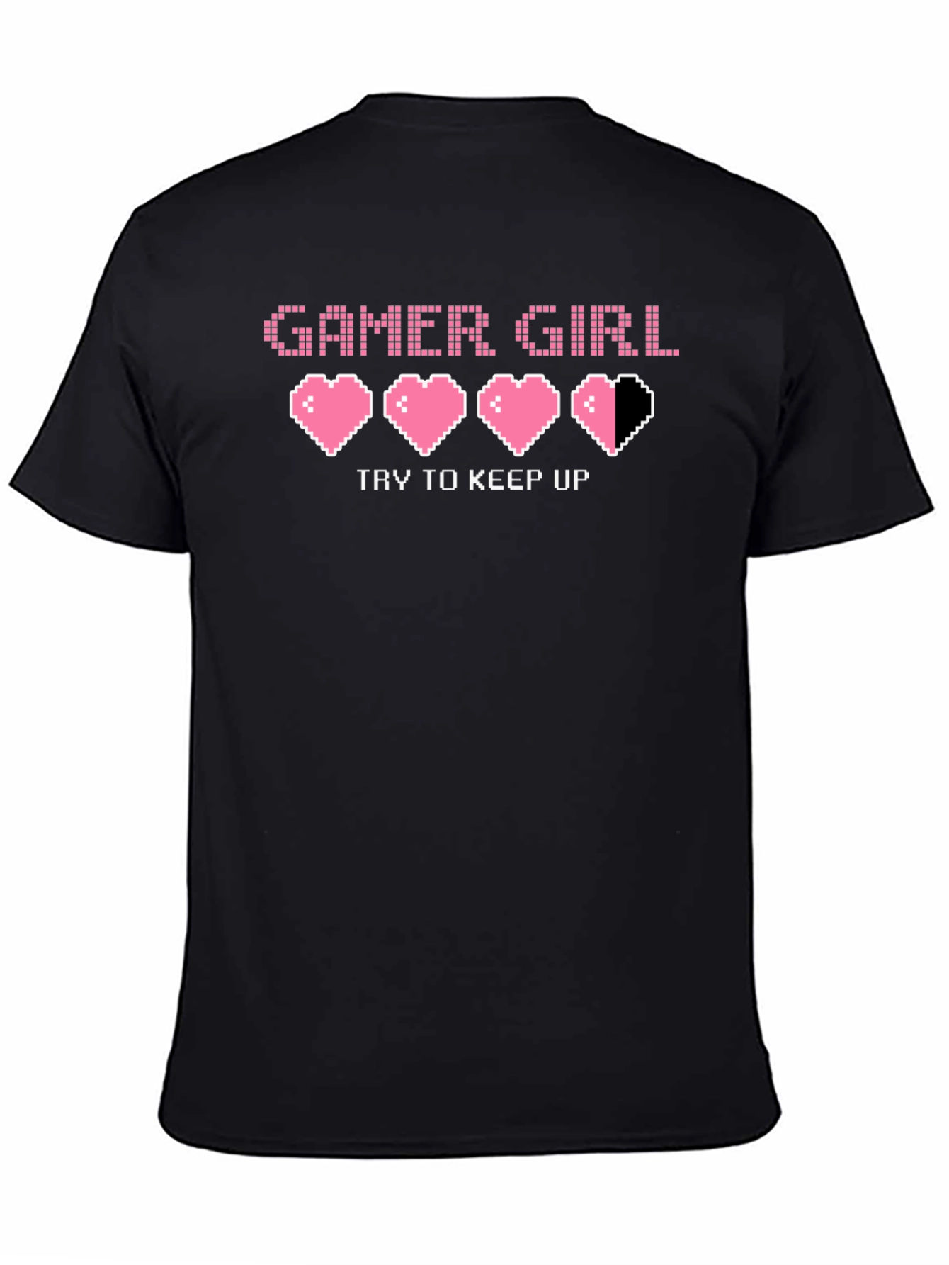 Black Gamer Girl Pixel Heart Graphic Tee - Try To Keep Up! view 4