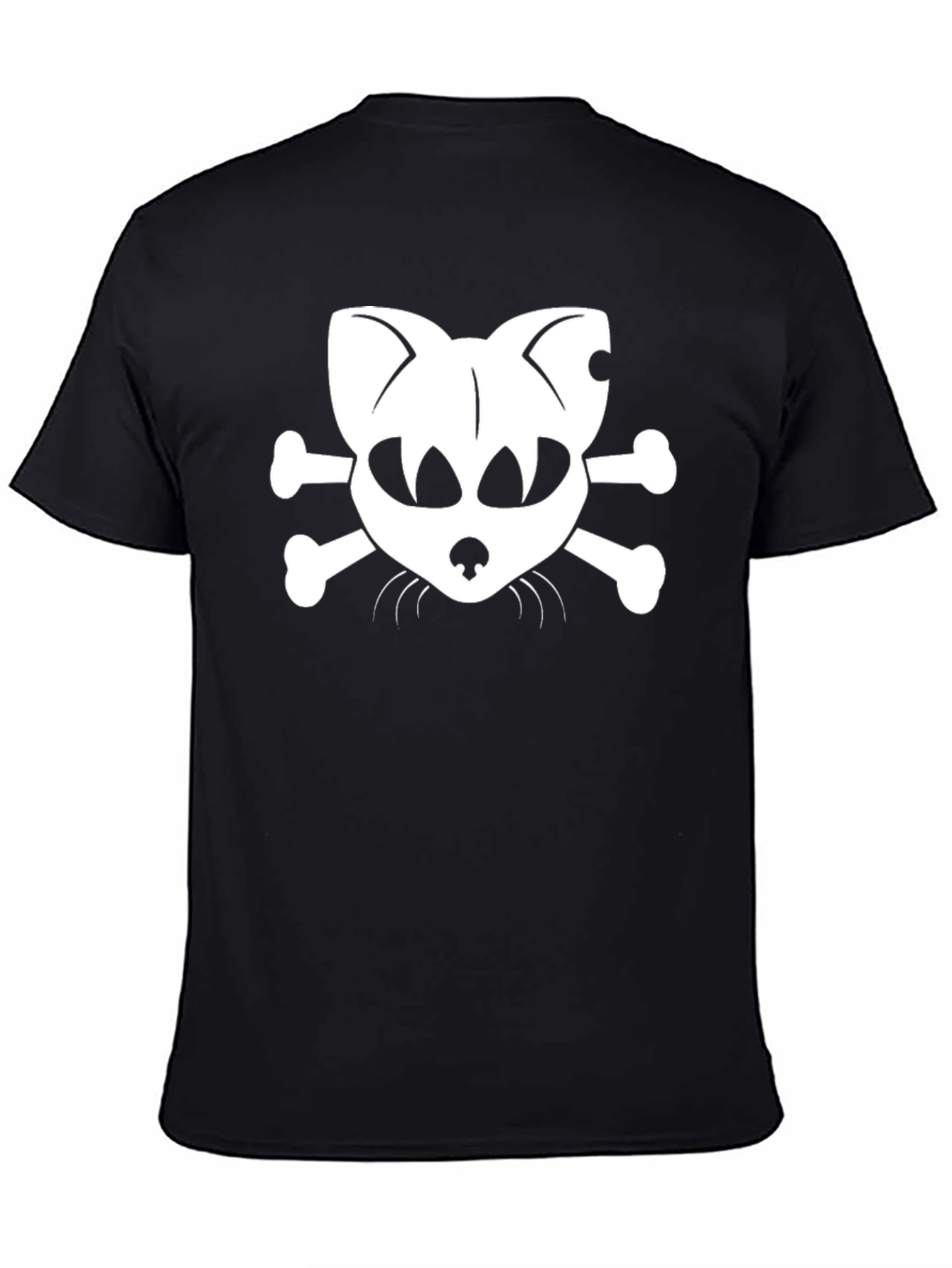 Black Cat Skull & Crossbones Graphic T-Shirt - Black Cotton Tee view 4