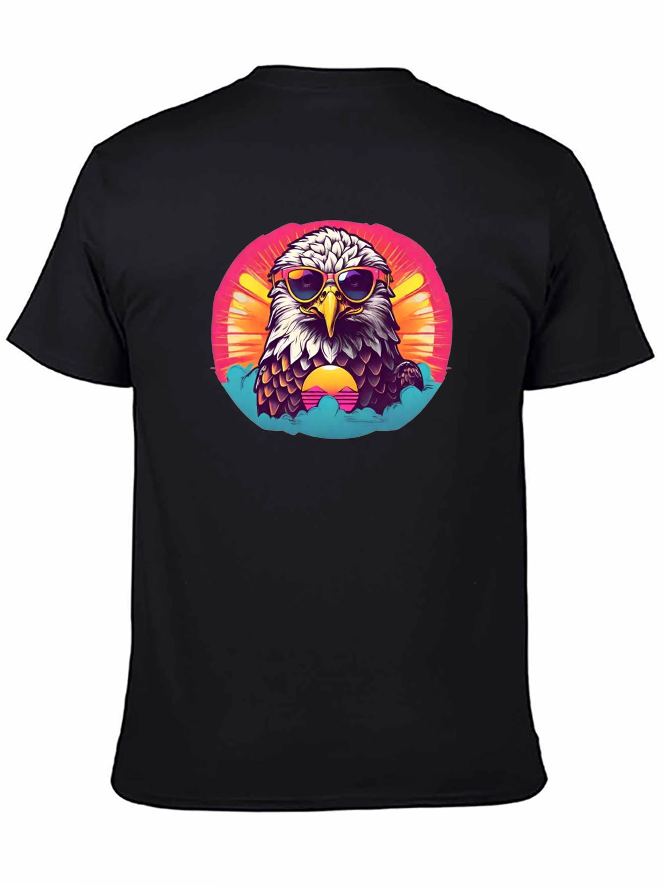 Black Cool Eagle Graphic Tee - Retro Sunset Design view 4