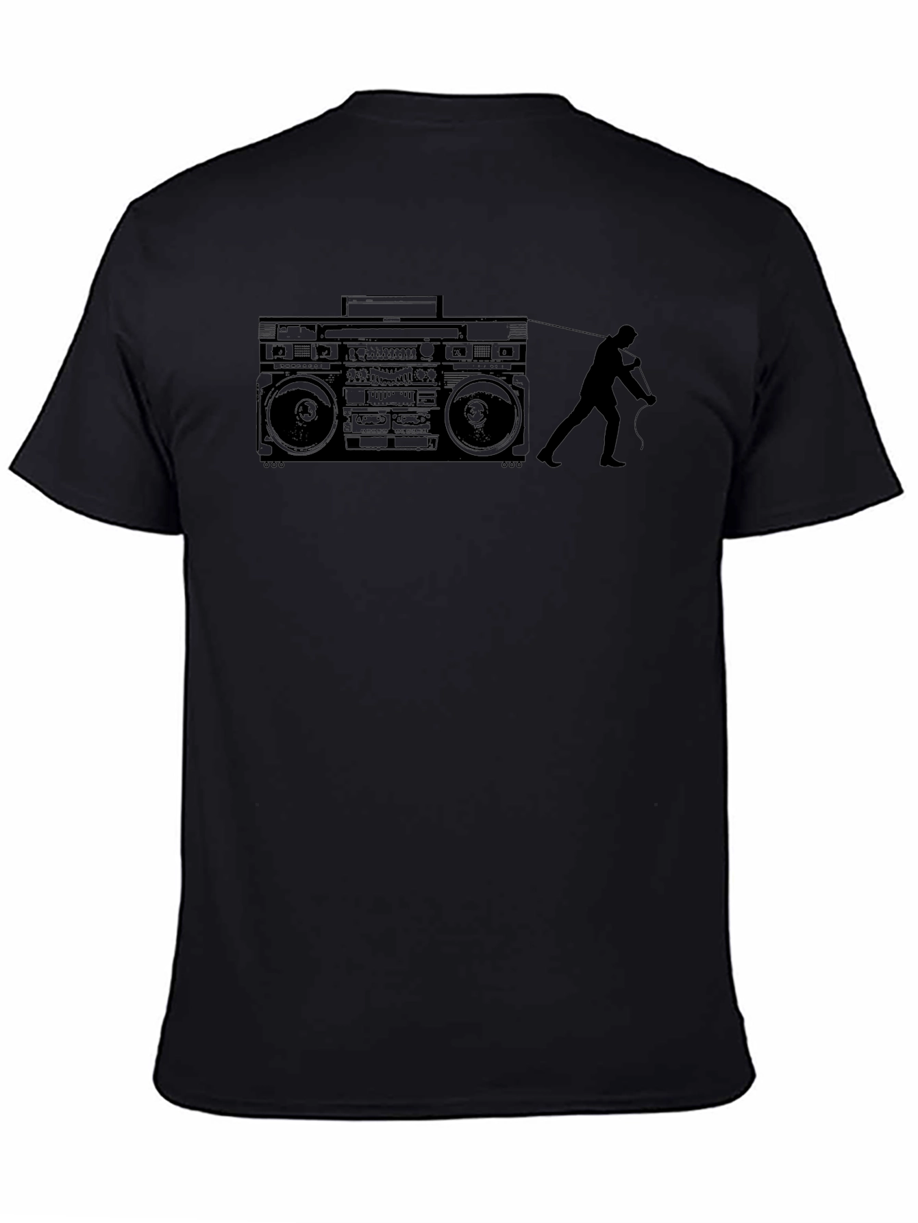 Black Retro Boombox Pull T-Shirt - Classic Cool view 4
