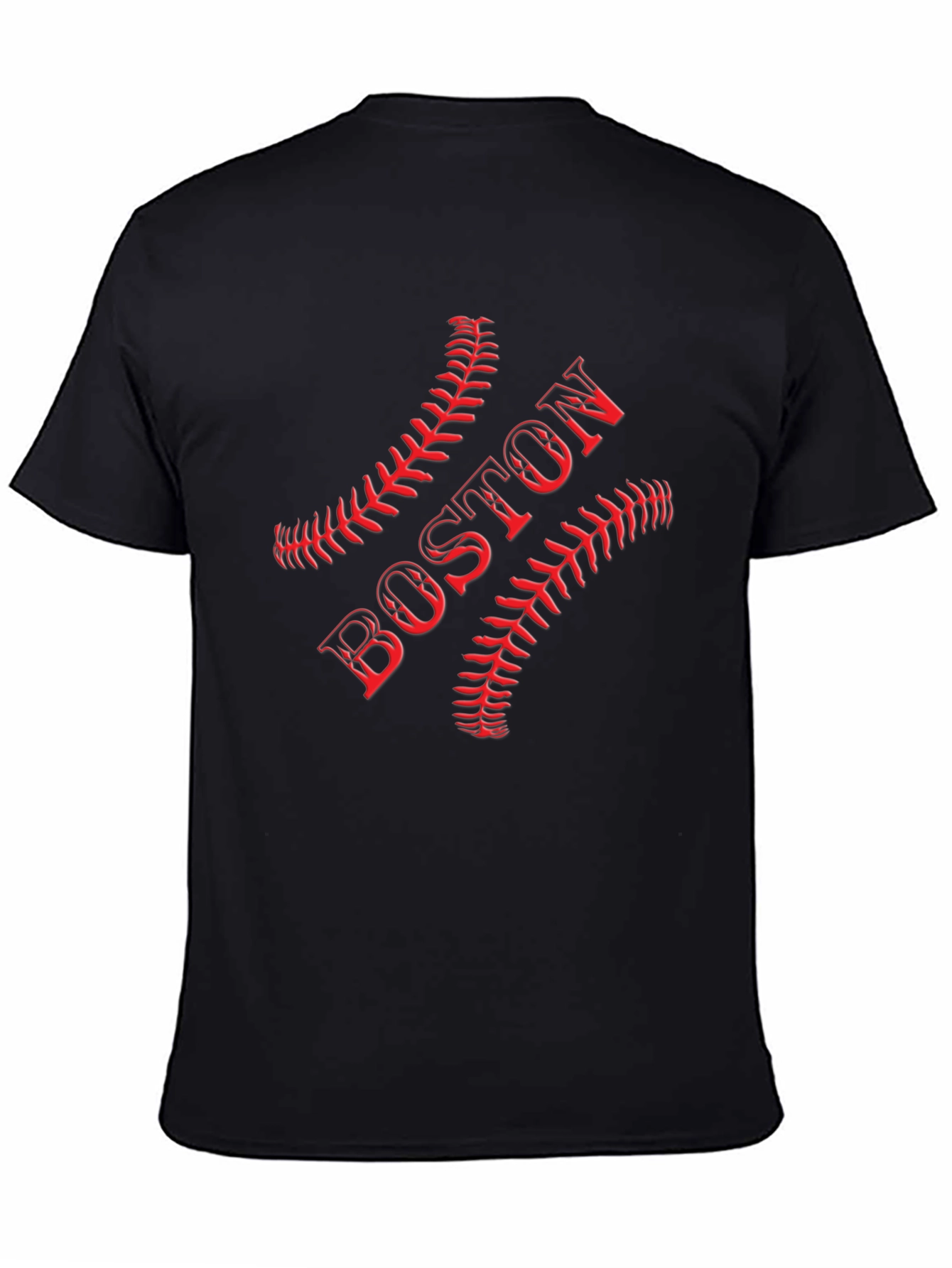 Black Boston Baseball T-Shirt - Red Stitch Design view 4