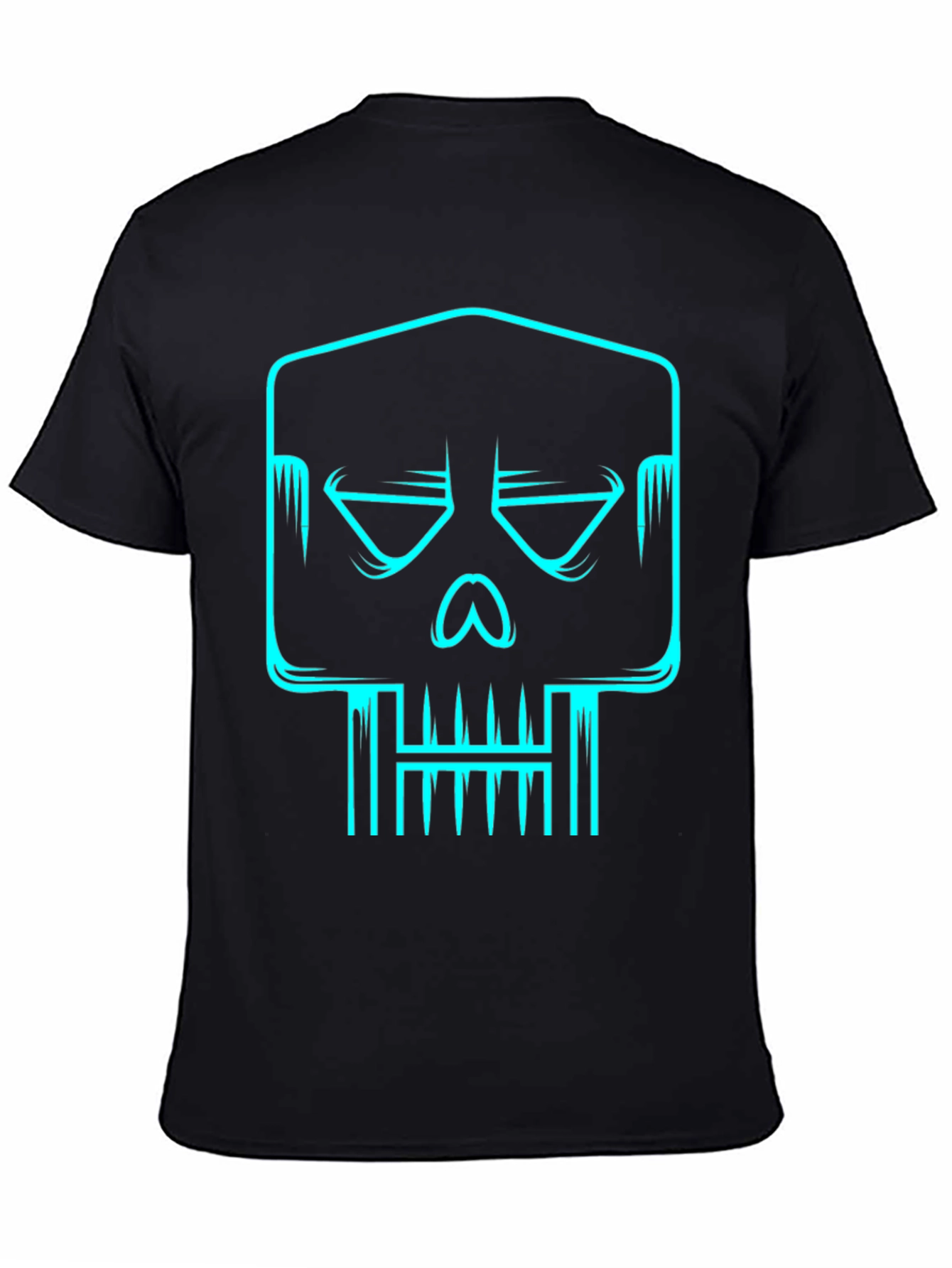 Black Cyber Skull Graphic Tee - Black Cotton T-Shirt view 4