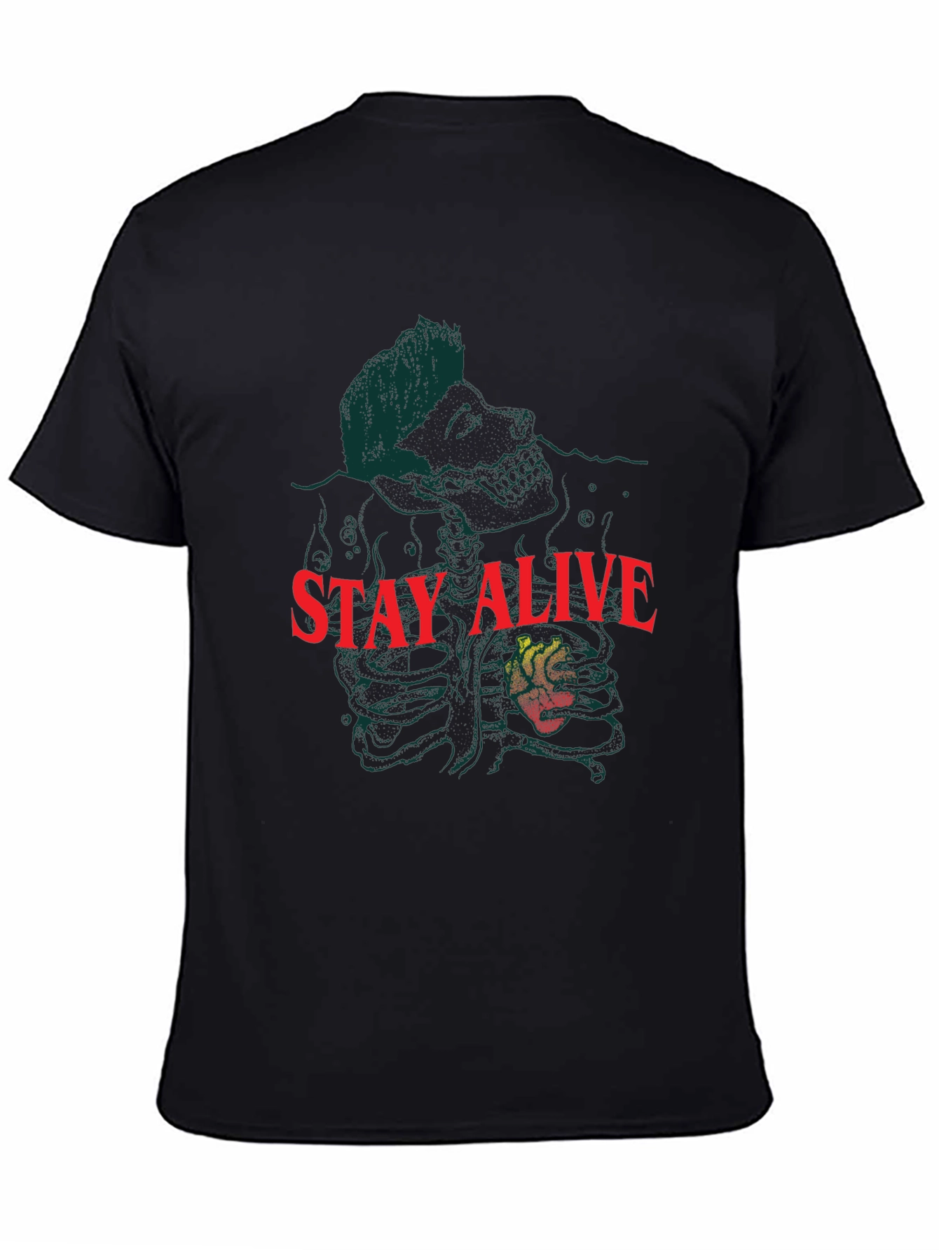 Black Stay Alive Graphic Tee - Black Crew Neck Cotton T-Shirt view 4