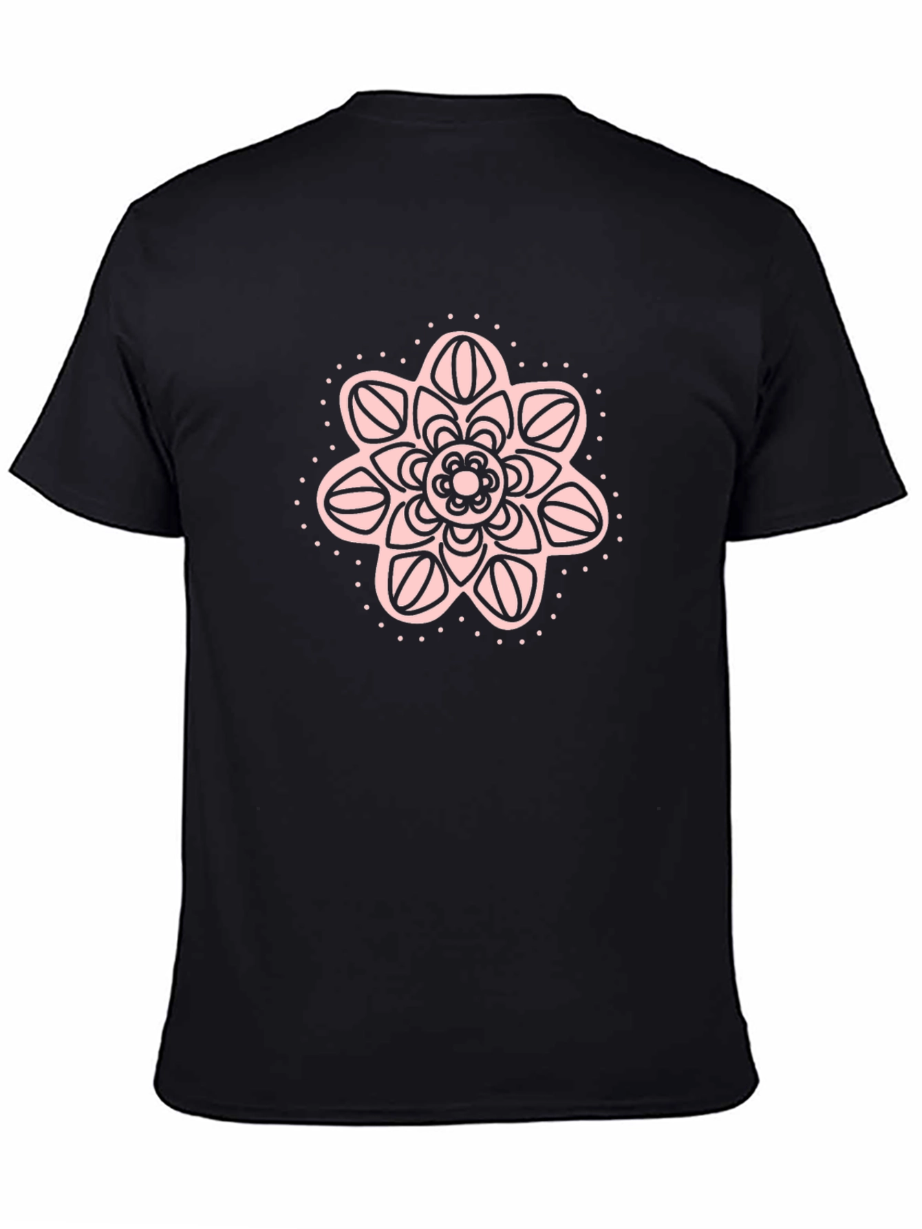 Black Tee with Floral Mandala Print - 4