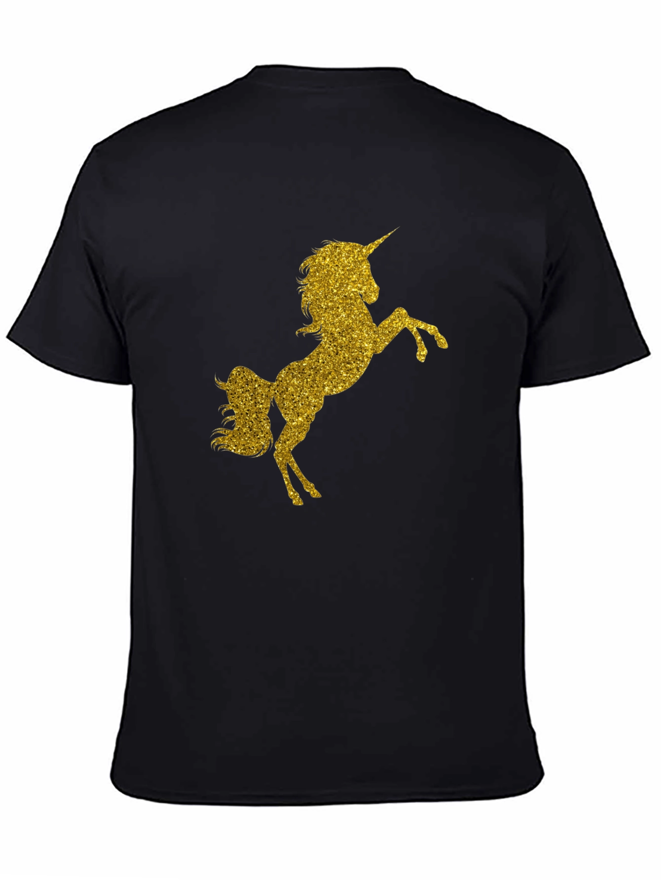 Black Gold Glitter Unicorn Black T-Shirt view 4
