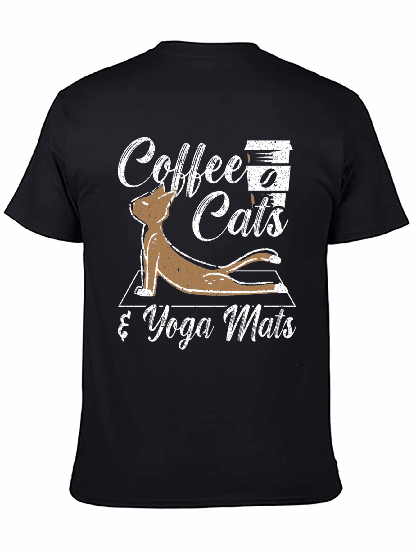 Black Coffee Cats & Yoga Mats Graphic T-Shirt view 4