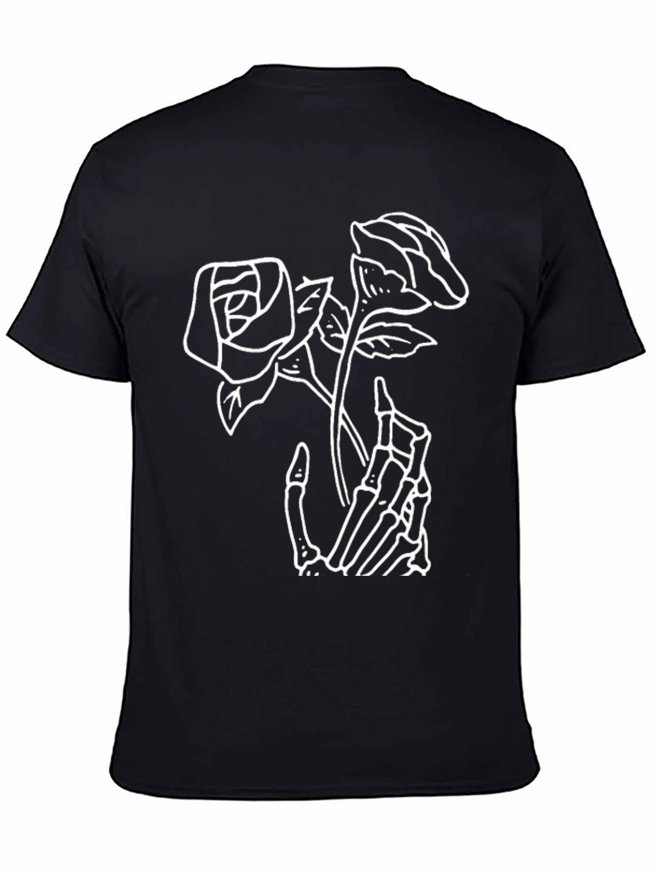 Black Skeleton Hand Rose Graphic Tee - Black Casual T-Shirt view 4