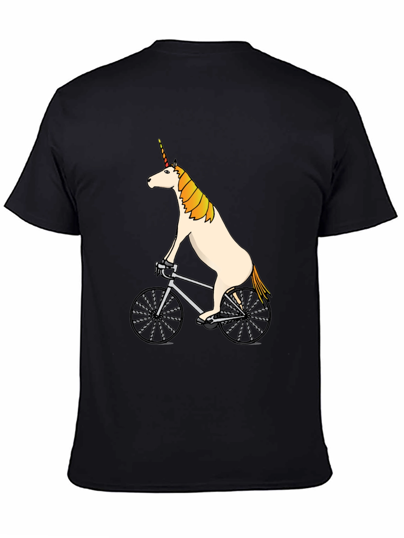 Black Unicorn Riding a Bike T-Shirt - Funny Graphic Tee view 4
