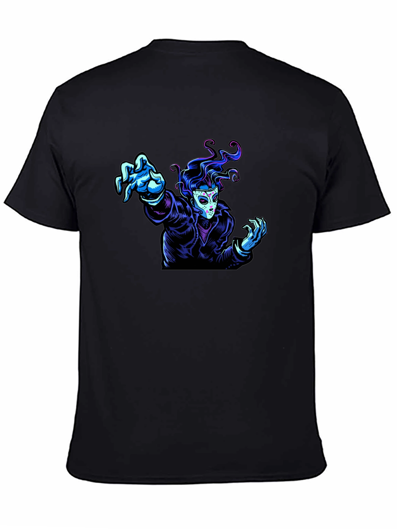 Black Graphic Tee - Masked Figure Design view 4