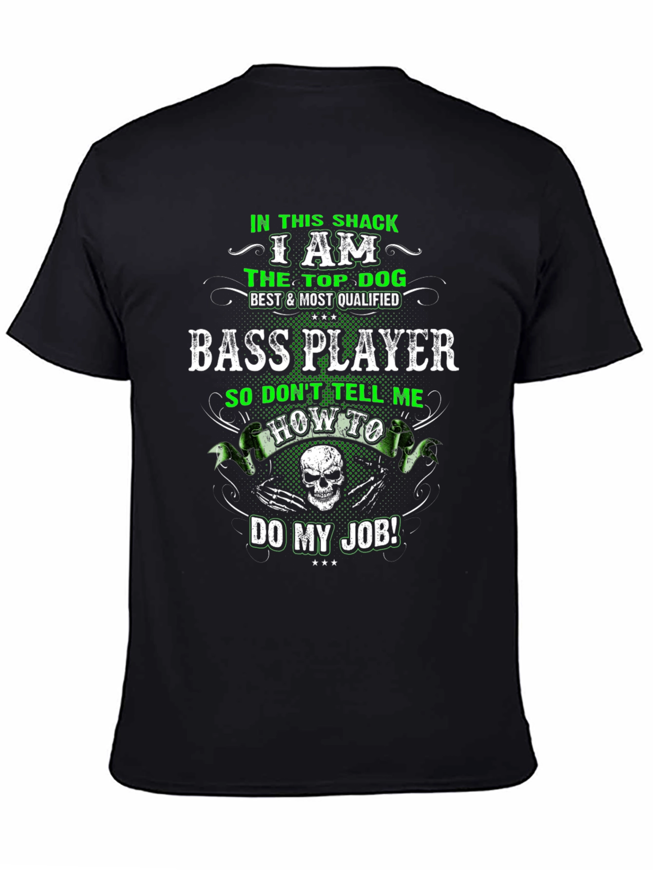 Black Bass Player T-Shirt - Top Dog Design view 4