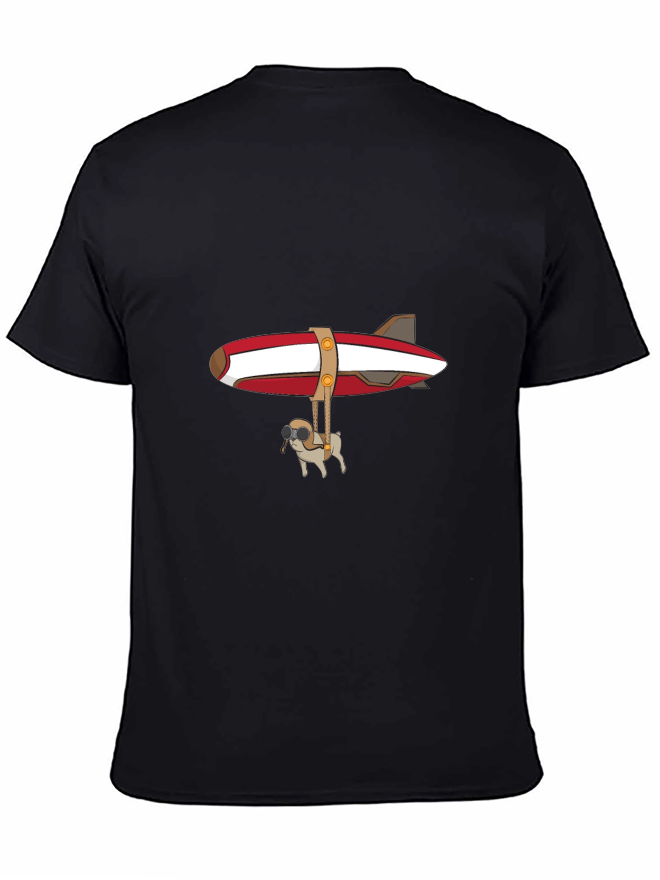 Black Pug Airship T-Shirt - Pilot Dog Design view 4