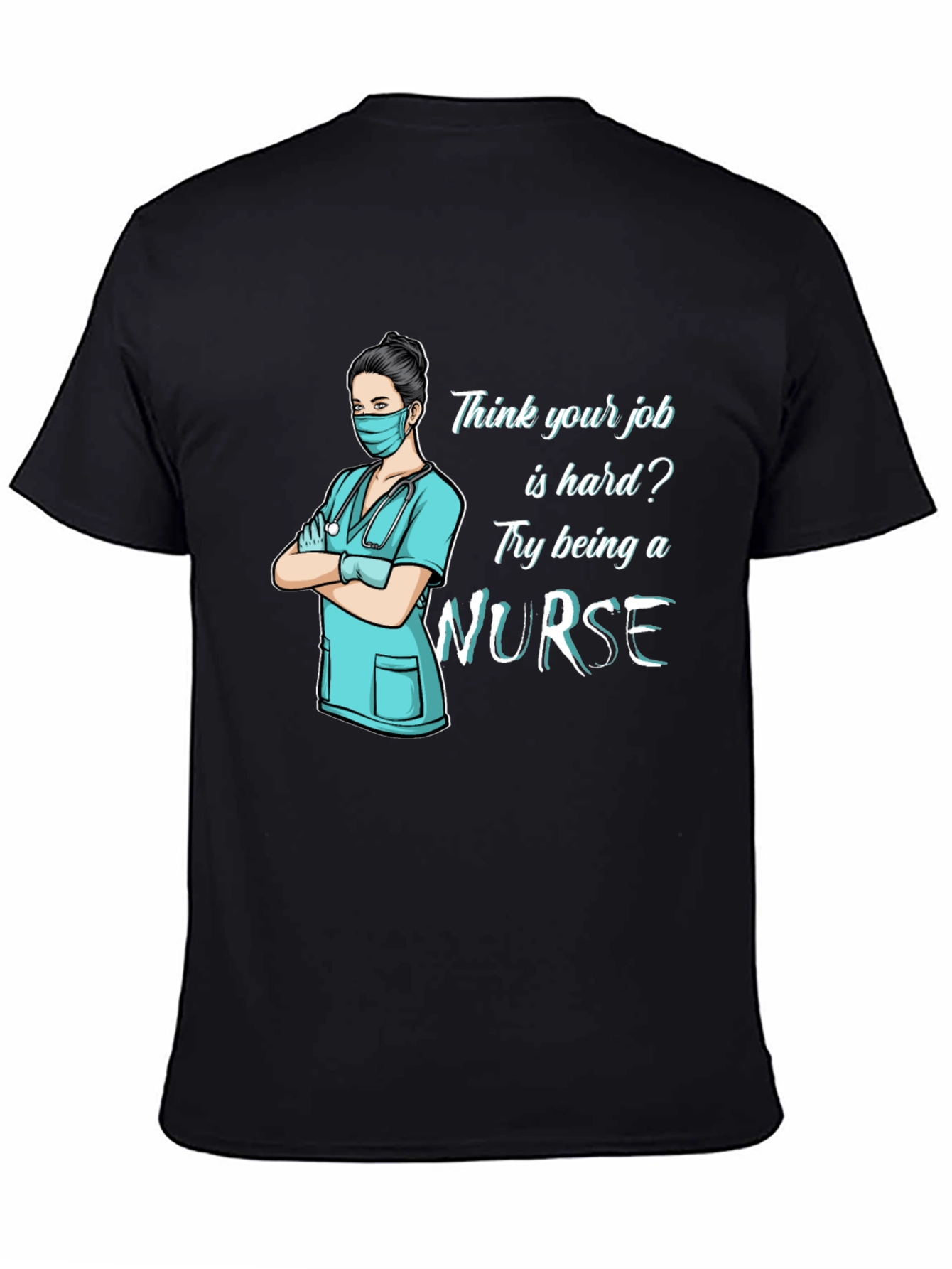 Black Nurse T-Shirt: Hard Job Graphic Tee view 4