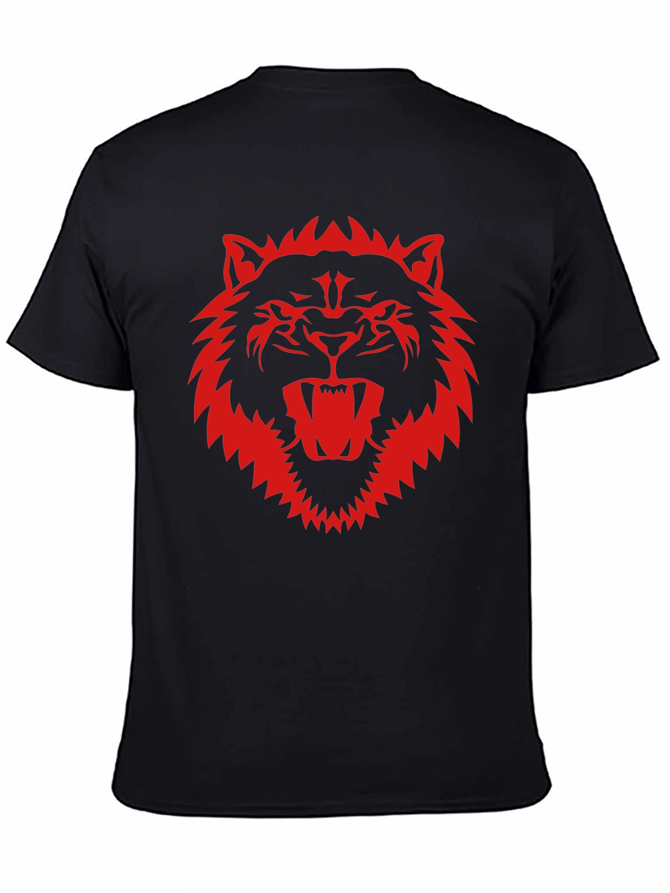 Black Black T-Shirt with Fierce Red Wolf Graphic view 4