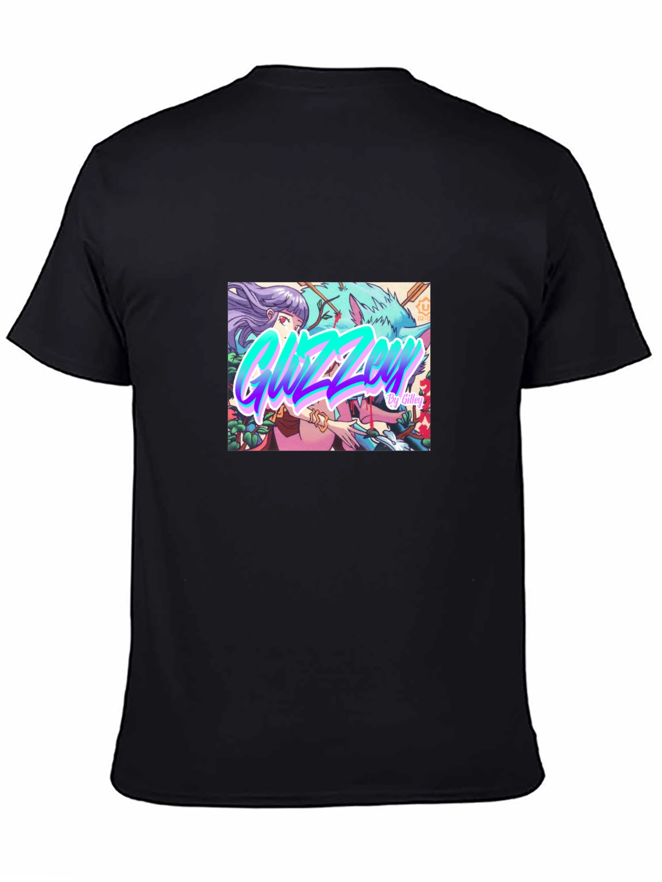 Black Guzzen Anime Art Black T-Shirt view 4