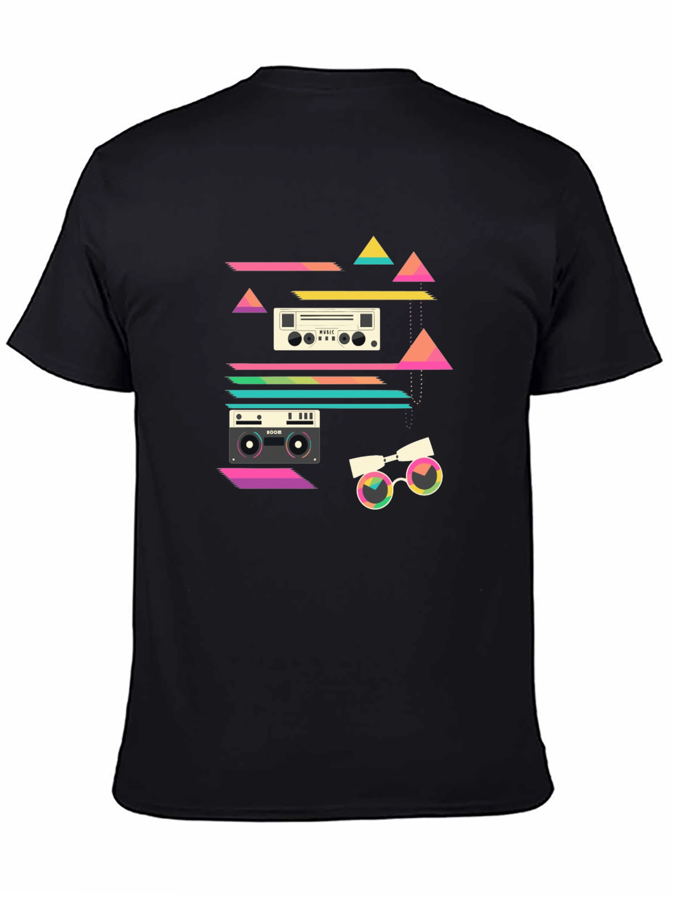 Black Retro Music Graphic T-Shirt - 80s Inspired Design view 4