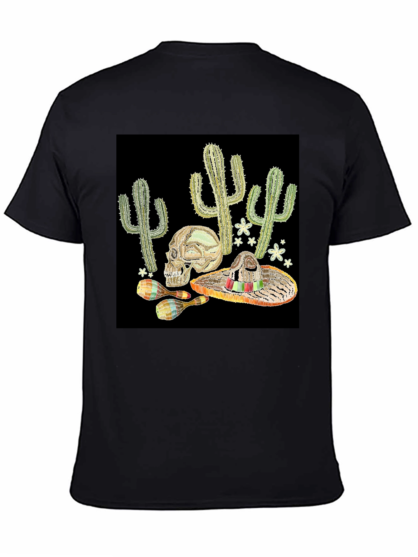 Black Cactus Skull Sombrero Graphic Tee view 4