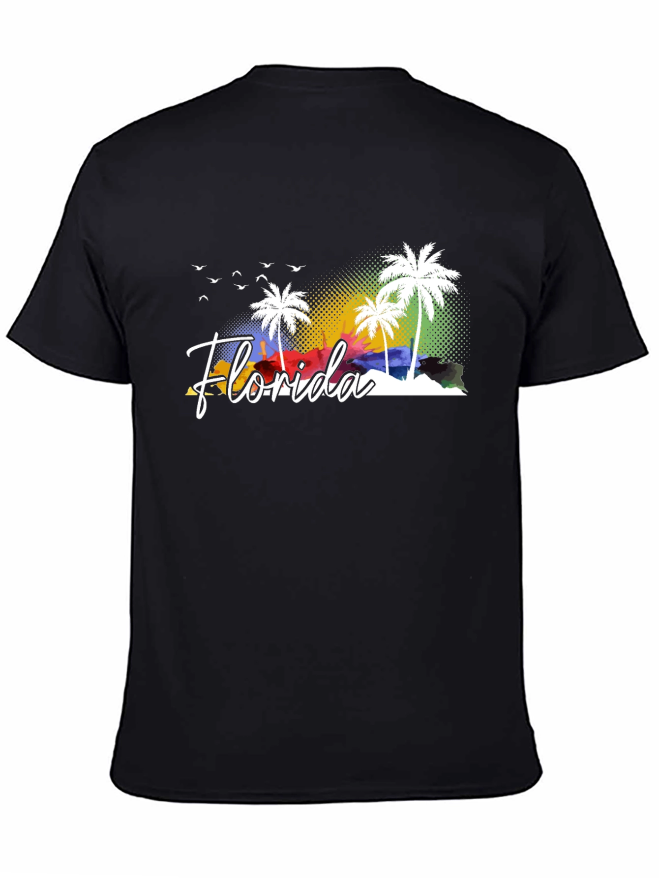 Black Florida Palm Tree Graphic Tee - Black Cotton T-Shirt view 4