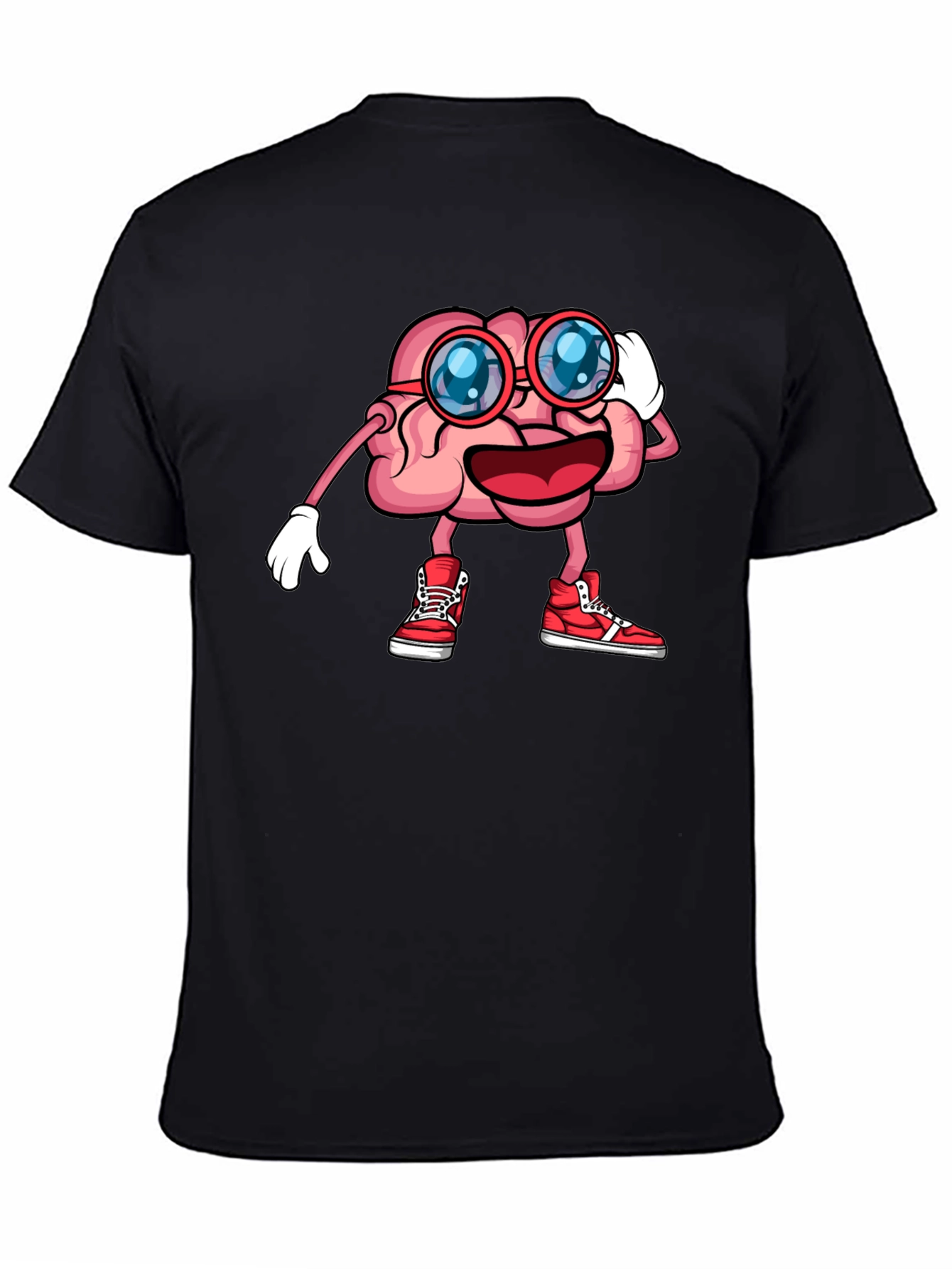 Black Brainy Graphic Tee - Funny Cartoon Brain T-Shirt view 4