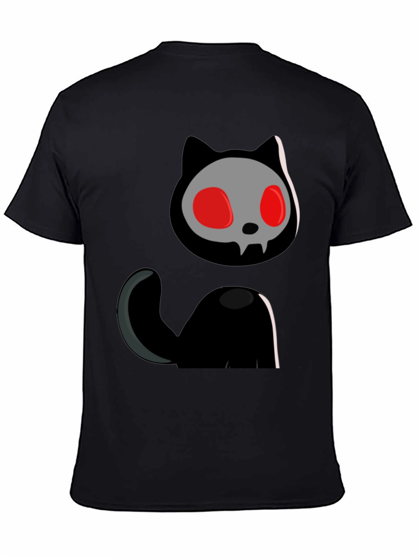 Black Skull Cat Graphic Tee - Black Cotton T-Shirt view 4