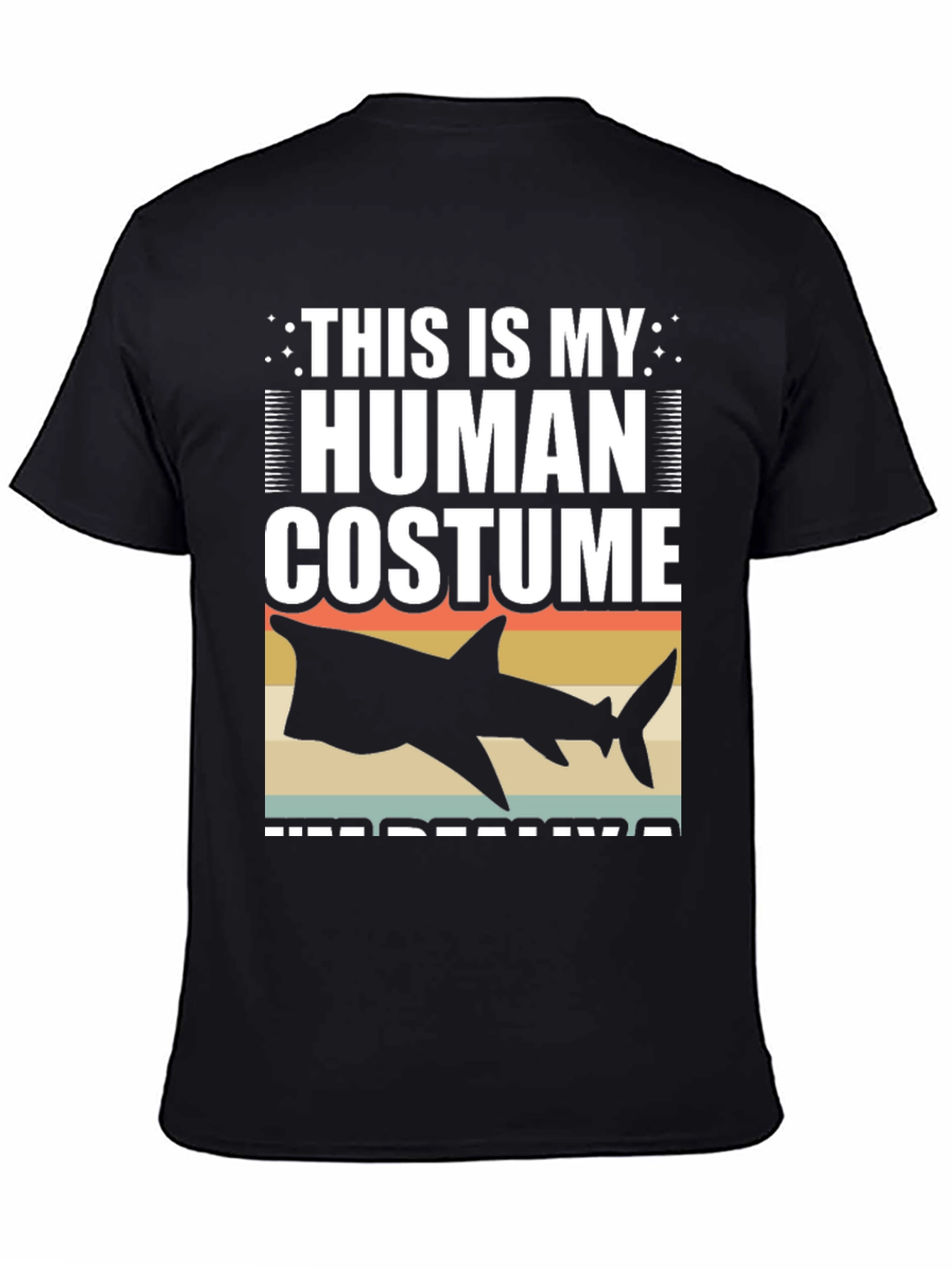 Black Human Costume Shark T-Shirt Funny Halloween Tee view 4