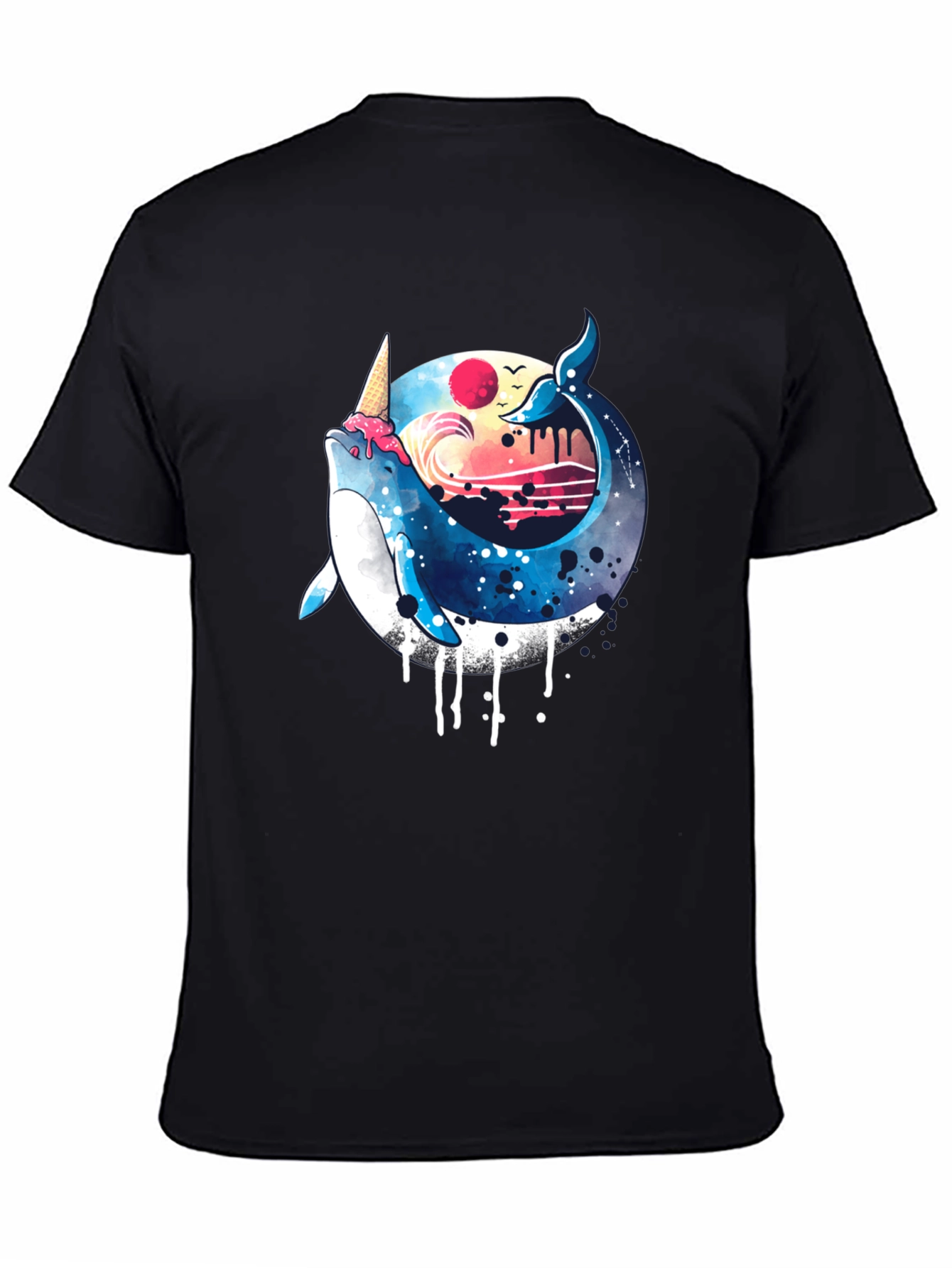 Black Whimsical Whale Ice Cream T-Shirt view 4