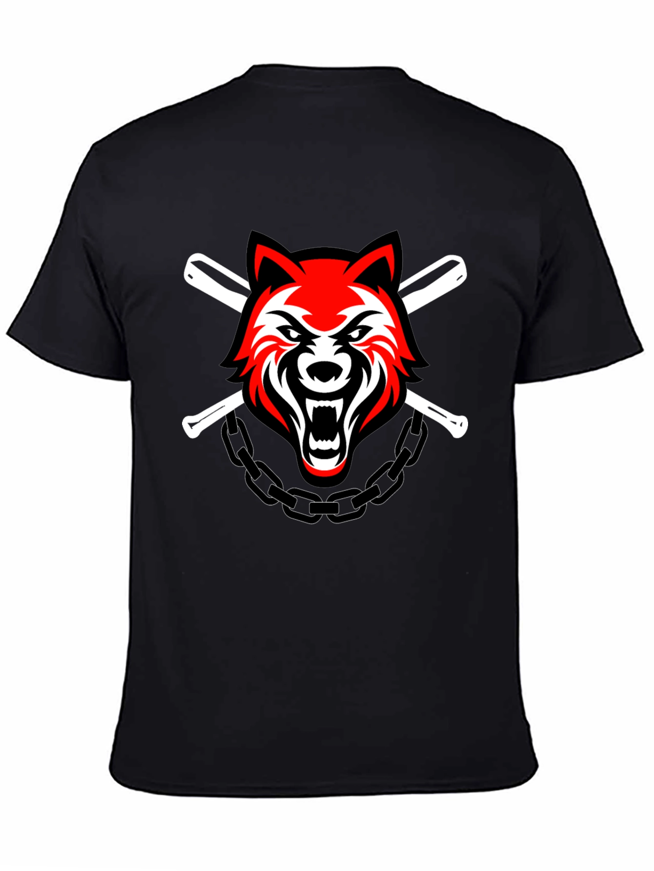 Black Wolf & Baseball Bats Graphic T-Shirt view 4