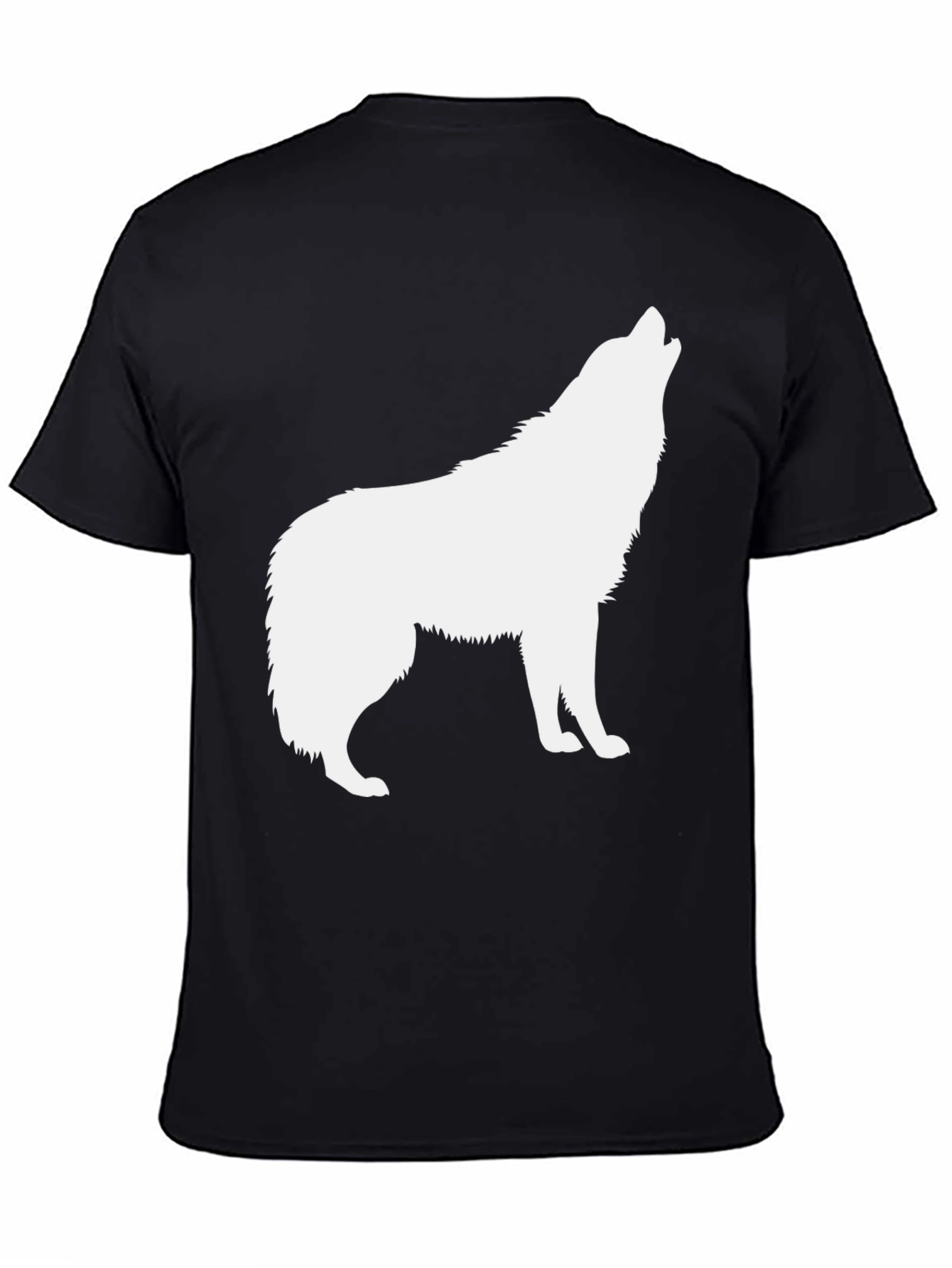 Black Men's Black T-Shirt with White Wolf Graphic view 4