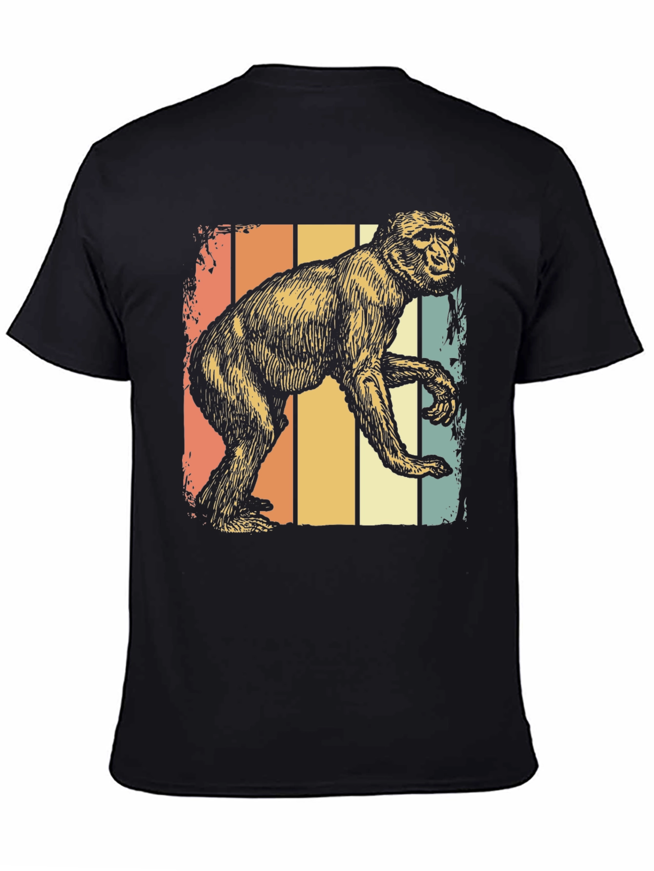 Black Retro Monkey Graphic Tee - Vintage Style Comfort view 4