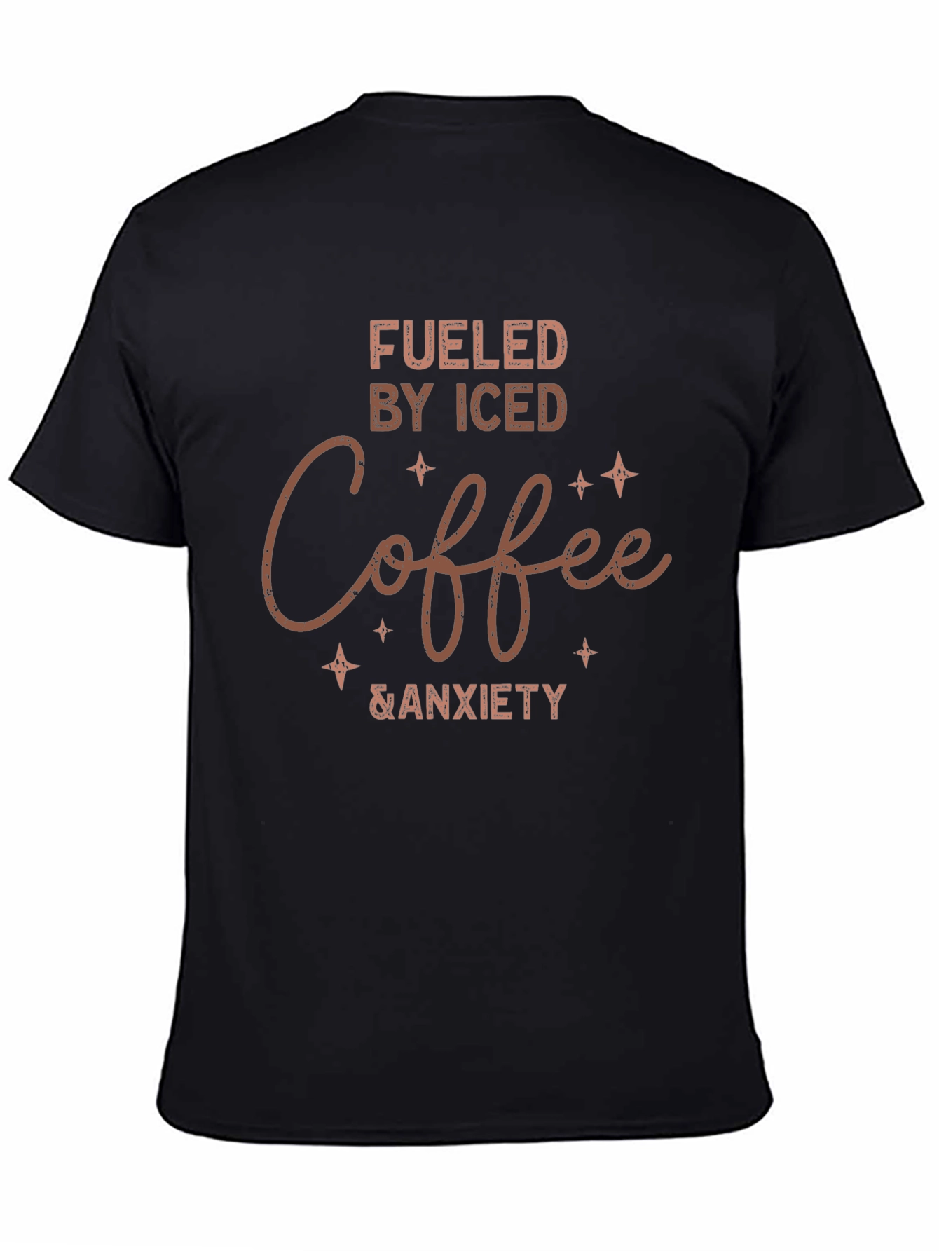 Black Fueled By Iced Coffee & Anxiety T-Shirt view 4