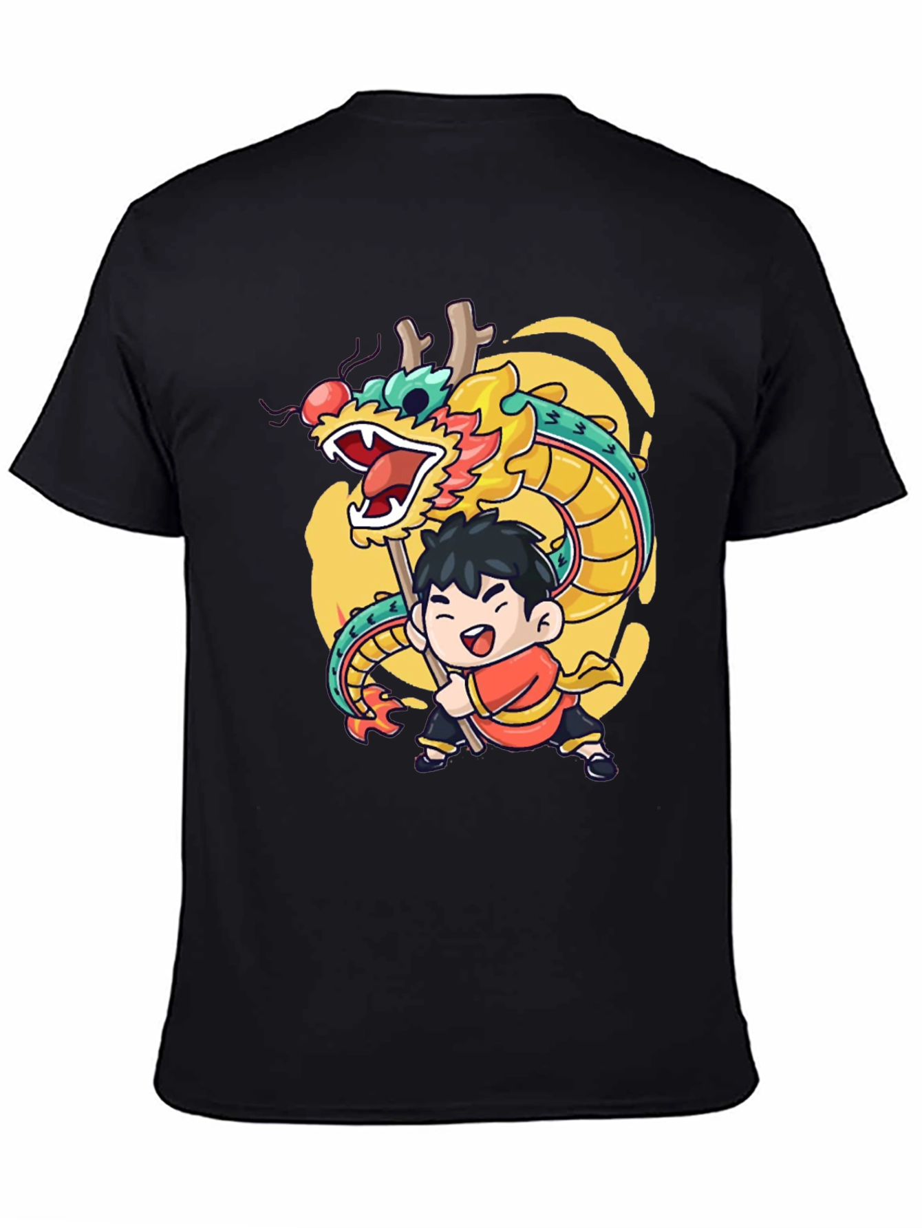 Black Dragon Dance Graphic Tee - Black Cotton Blend view 4