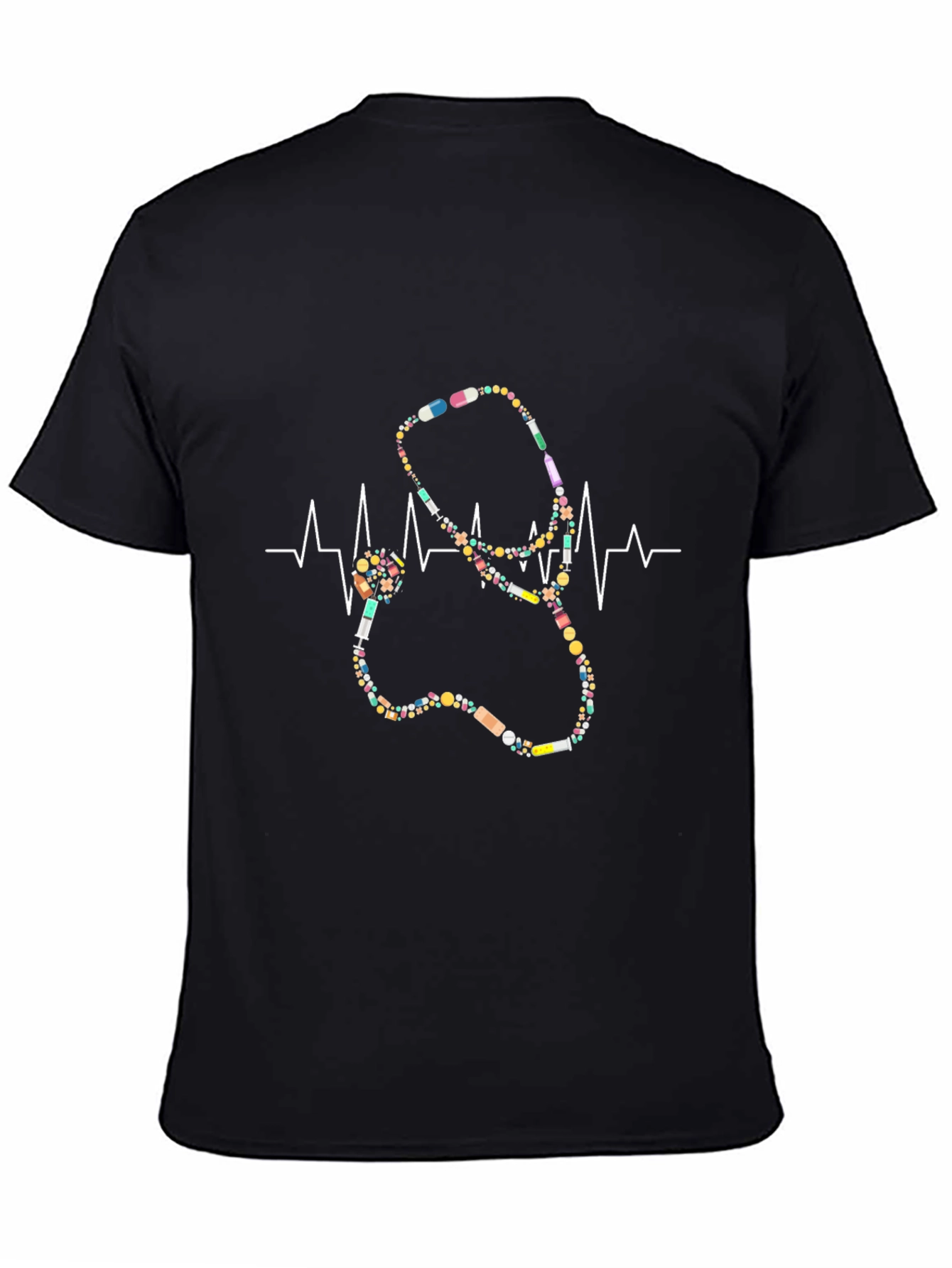 Black Pills Stethoscope ECG Heartbeat T-Shirt view 4