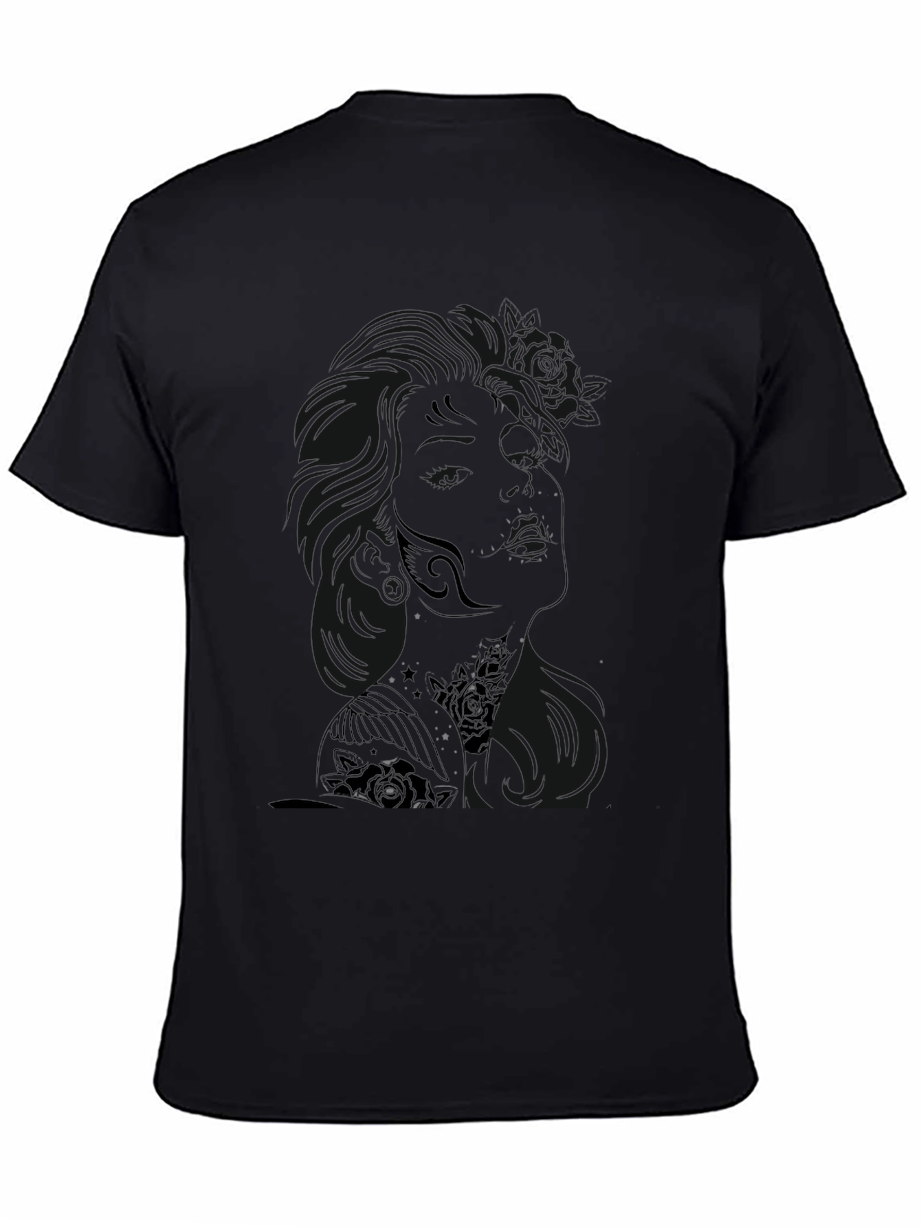 Black Men's Black Graphic Tee - Unicorn Design view 4