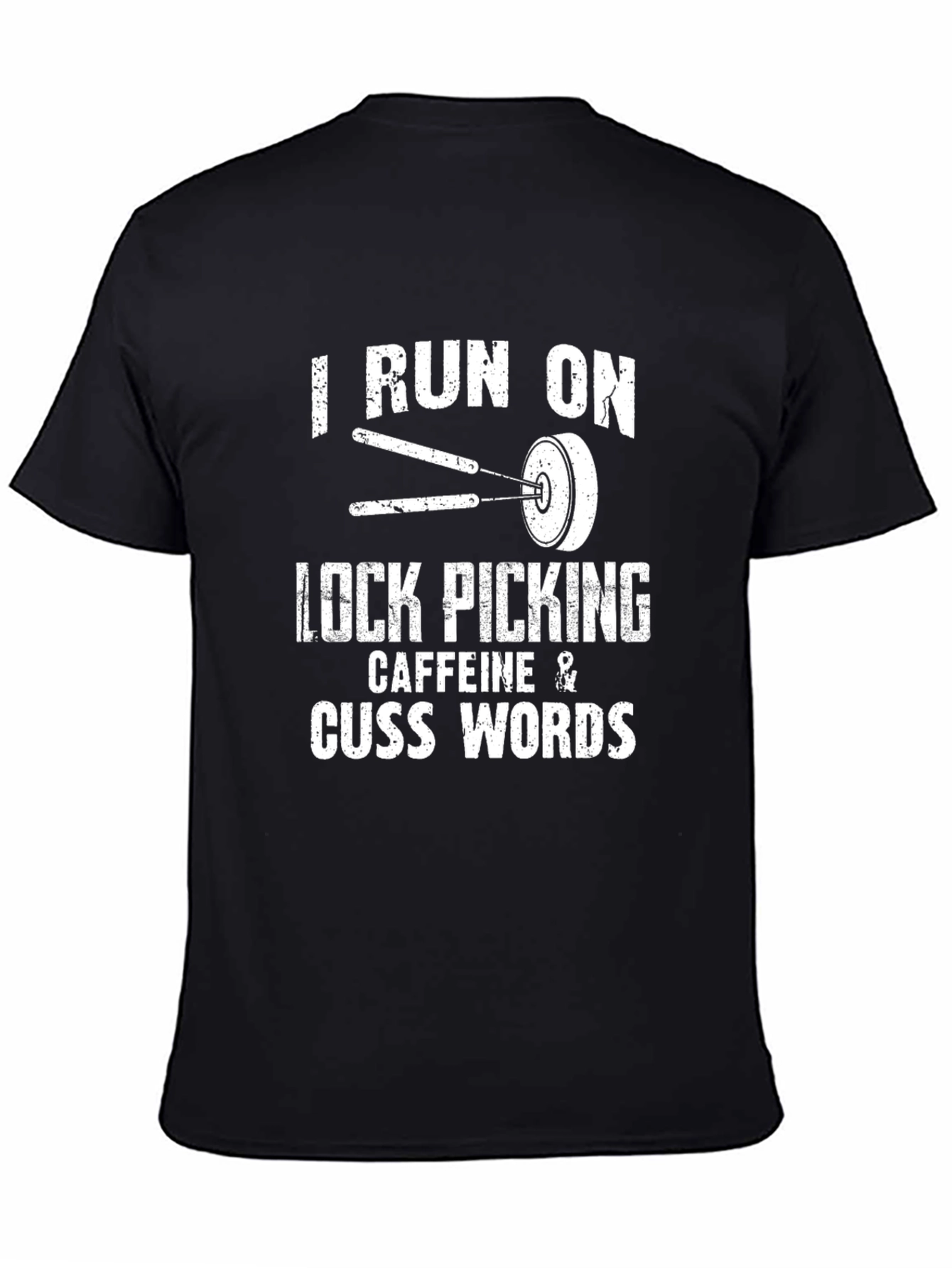 Black Lock Picking Caffeine Cuss Words T-Shirt view 4