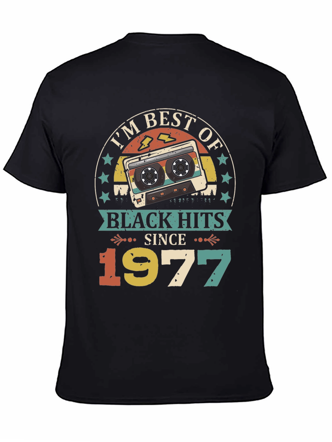 Black I'm Best of Black Hits Since 1977 Cassette Tape T-Shirt view 4