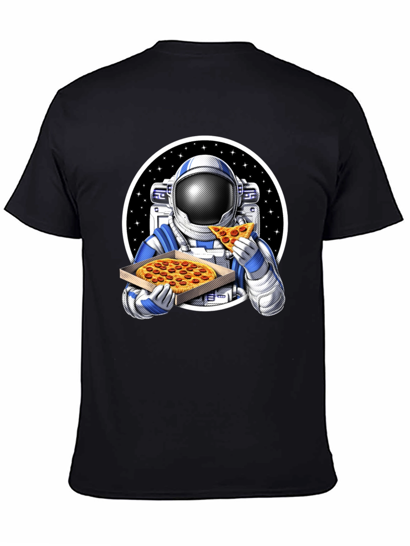 Black Astronaut Pizza Graphic Tee - Space Foodie T-Shirt view 4