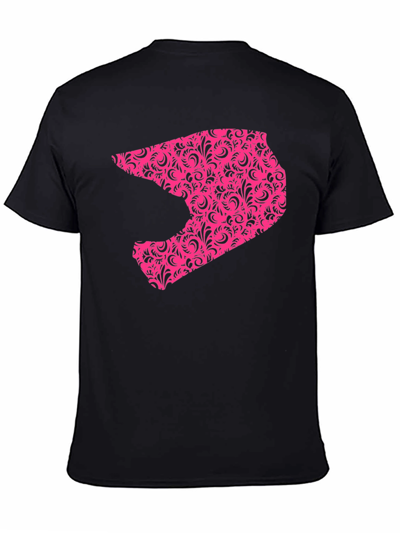 Black Men's Black T-shirt with Pink Helmet Design view 4