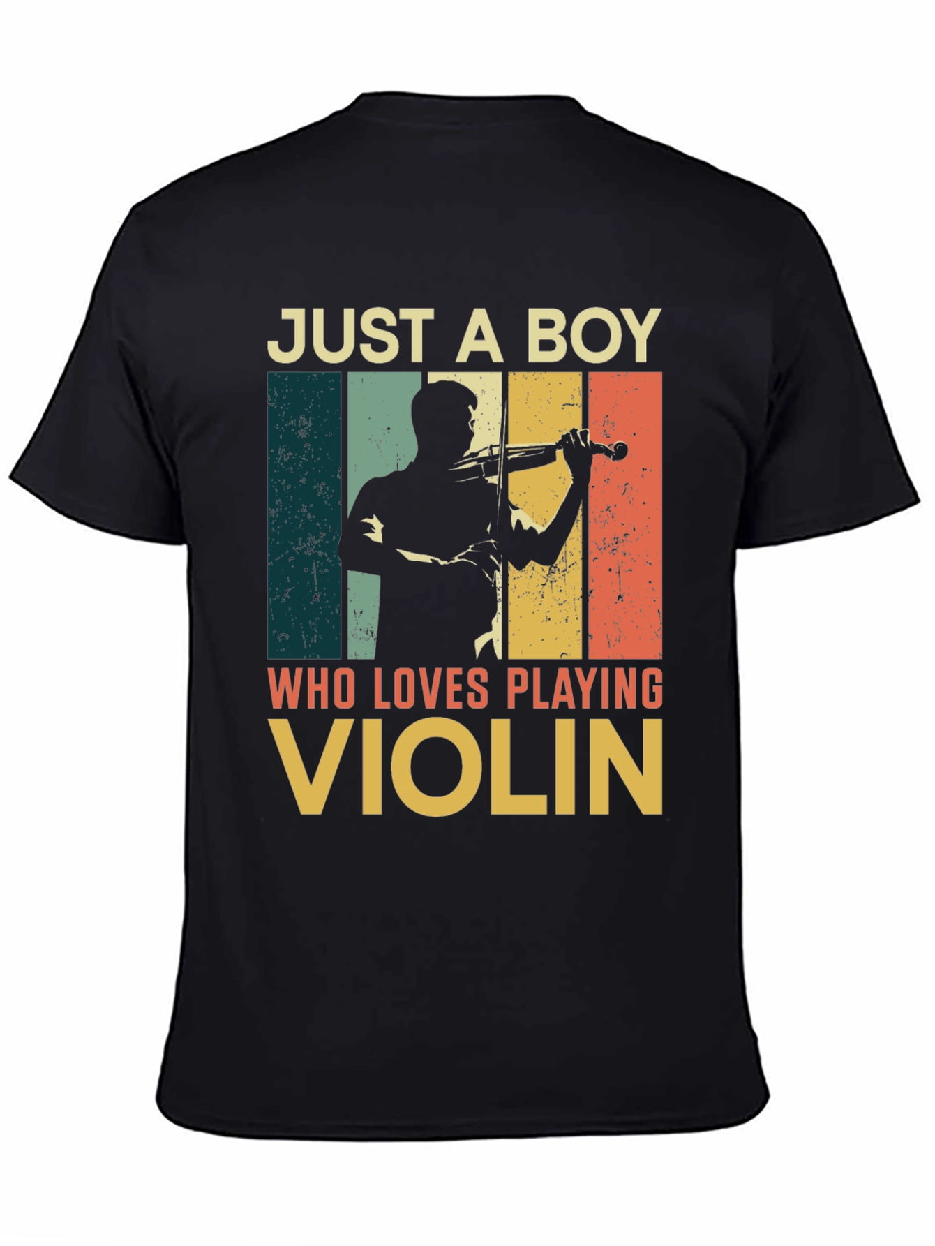 Black Just a Boy Who Loves Playing Violin T-Shirt view 4