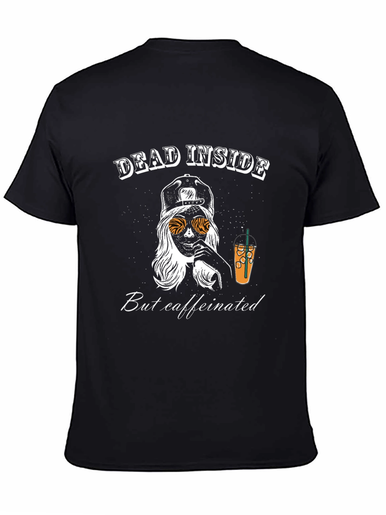 Black Dead Inside But Caffeinated T-Shirt view 4