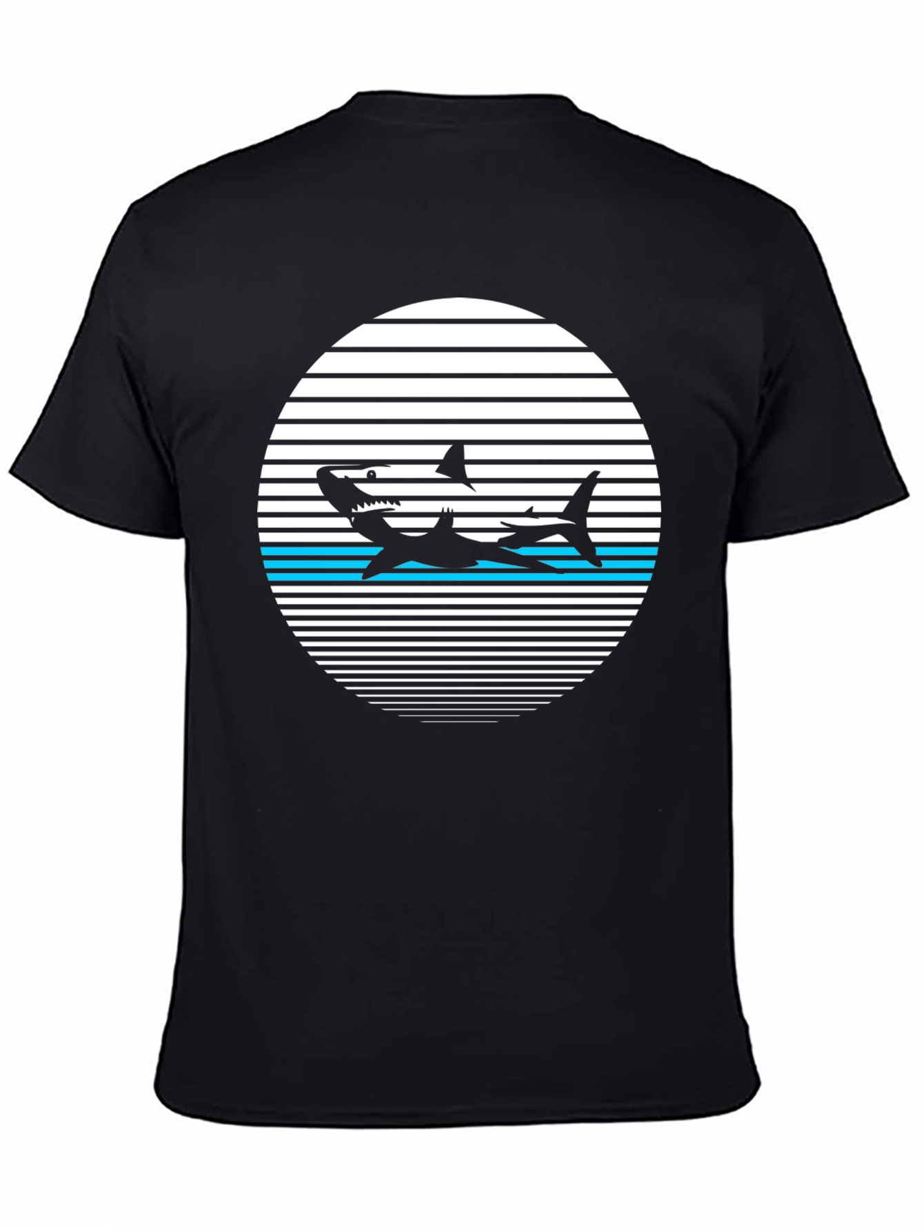 Black Retro Shark Graphic Tee - Black Cotton T-Shirt view 4