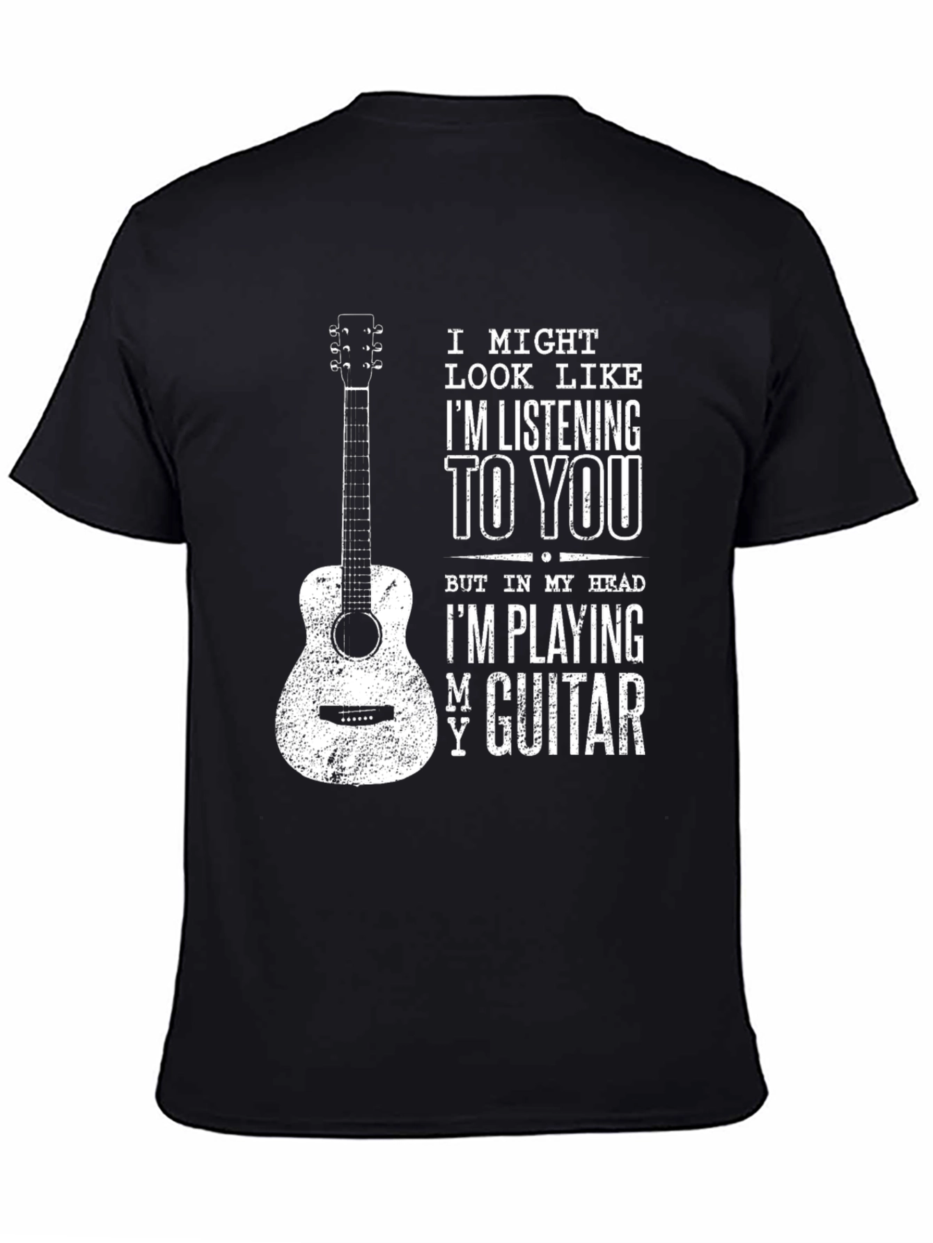Black Guitar Player T-Shirt: I'm Playing My Guitar view 4